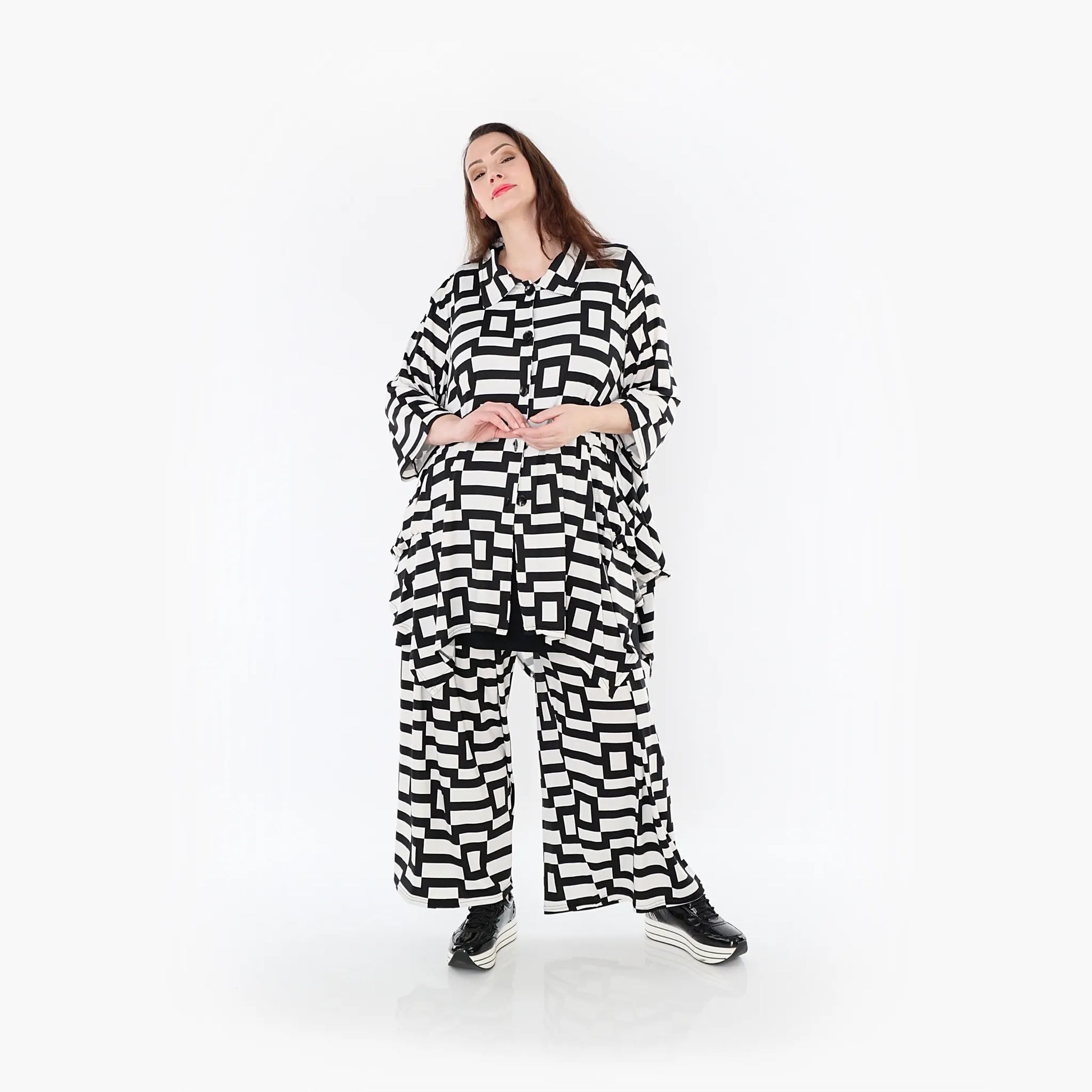 A-Form Jacke von AKH Fashion aus Materialmix, 1314.06842, Weiß/Schwarz, Kariert, Schick