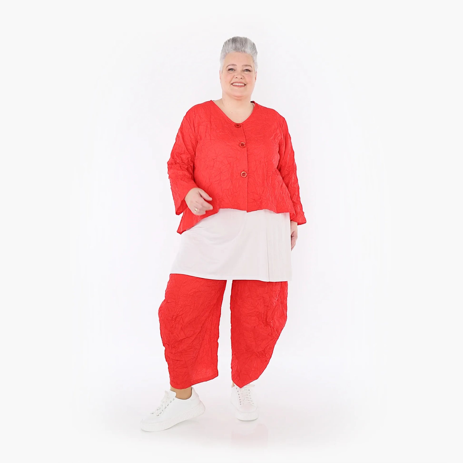 AKH Fashion Jacke in gerundeter Form, aus Materialmix, 1372.00130, Rot, Ausgefallen