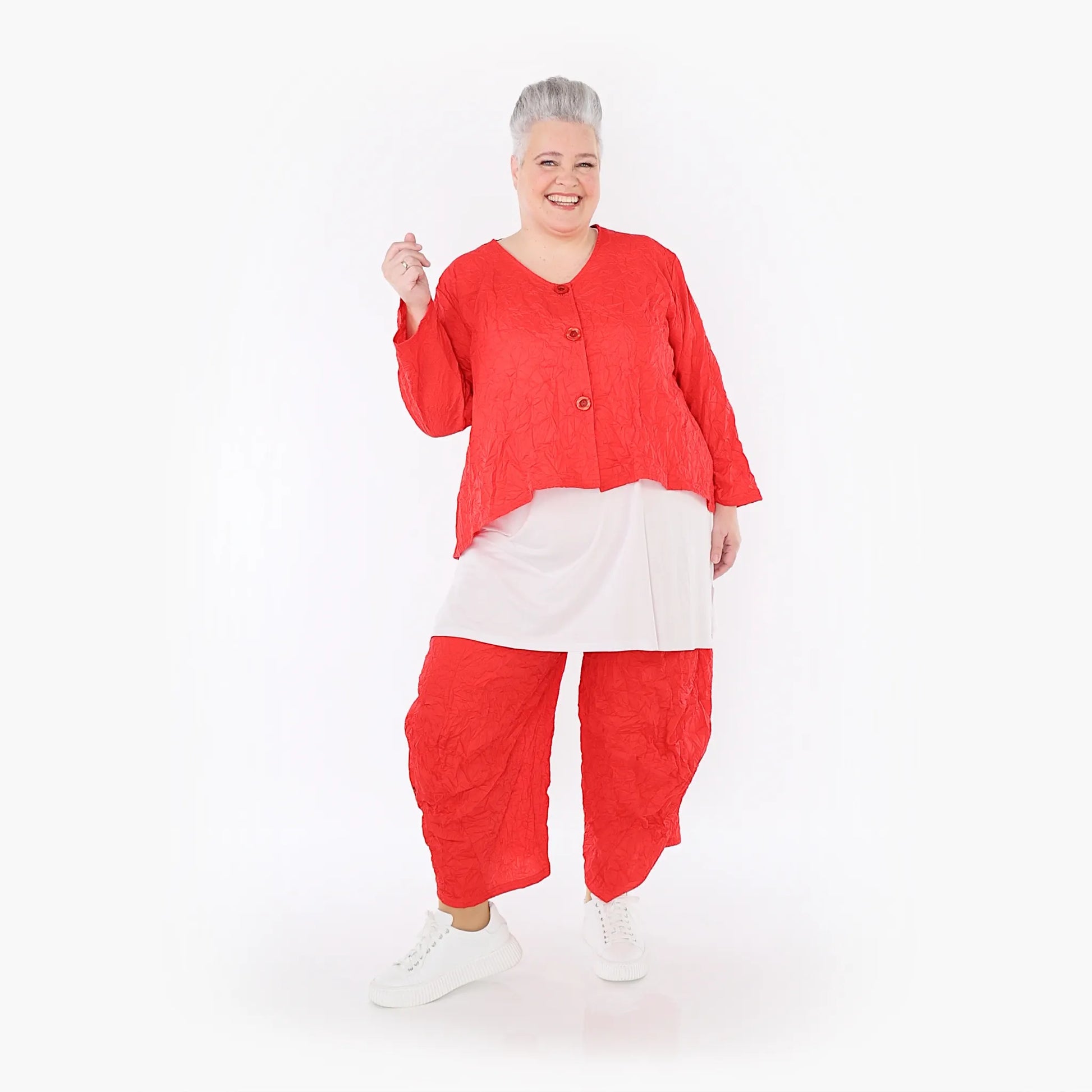 AKH Fashion Jacke in gerundeter Form, aus Materialmix, 1372.00130, Rot, Ausgefallen