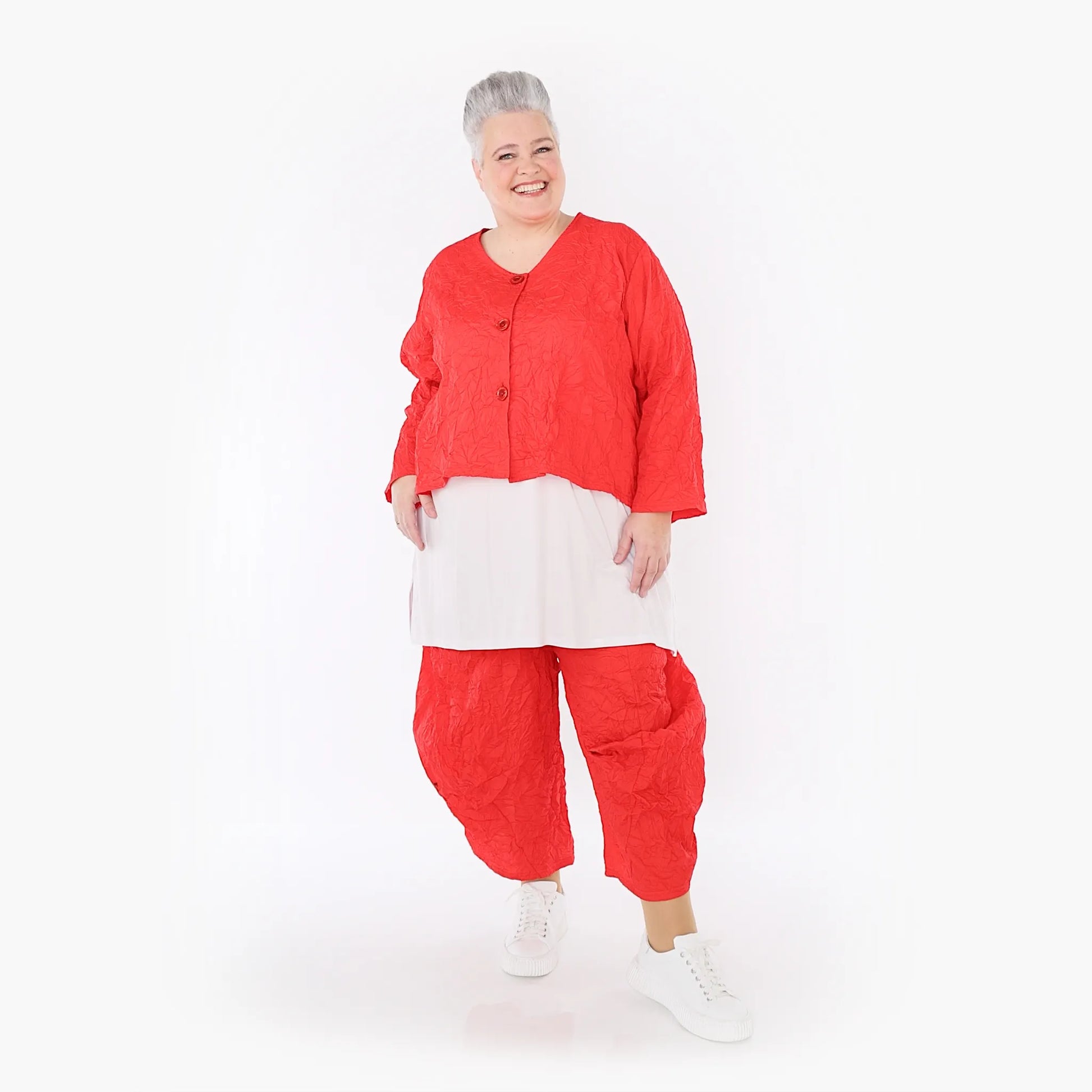 AKH Fashion Jacke in gerundeter Form, aus Materialmix, 1372.00130, Rot, Ausgefallen