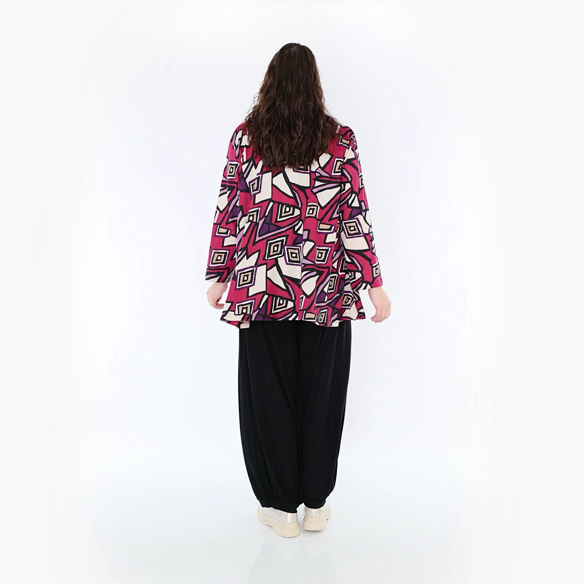 AKH Fashion Shirt in Glocken-Form, aus Viskose, 1397.01892, Fuchsia-Schwarz-Creme, Aztec