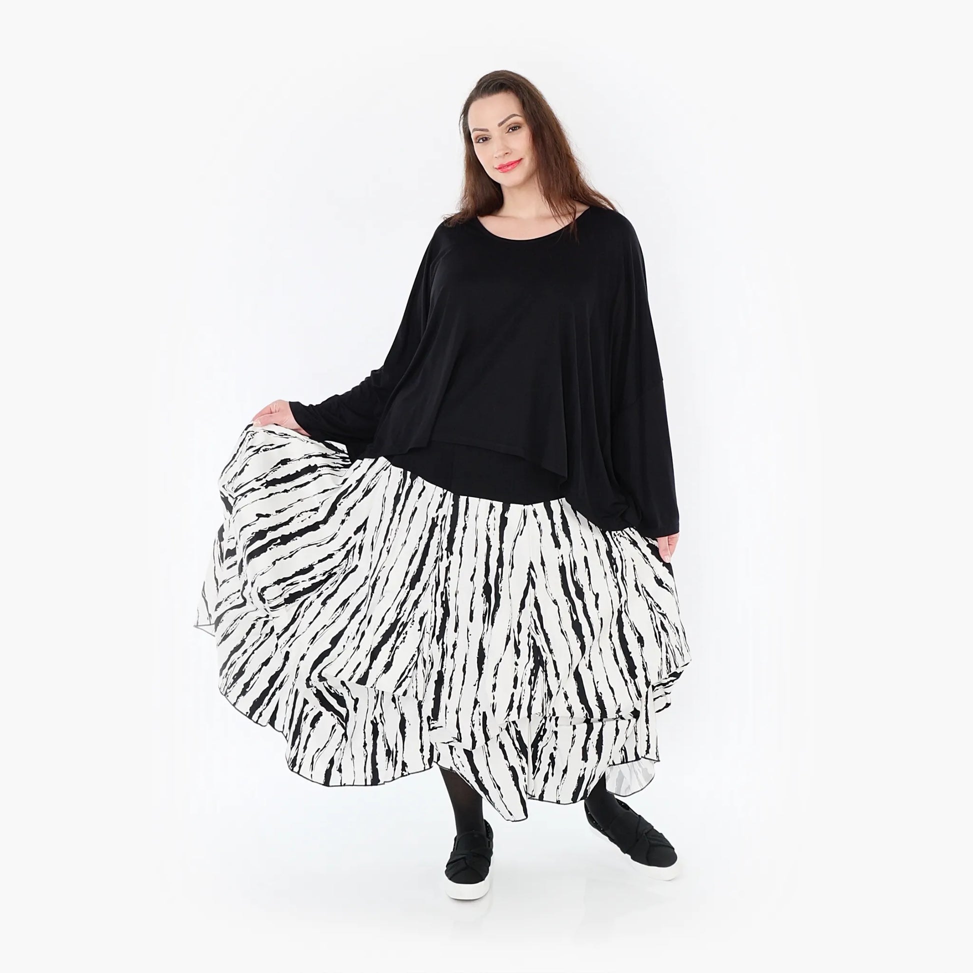 Ballonrock von AKH Fashion aus Baumwolle, 1418.07559, Weiß/Schwarz, Schick, Modern, Bequem