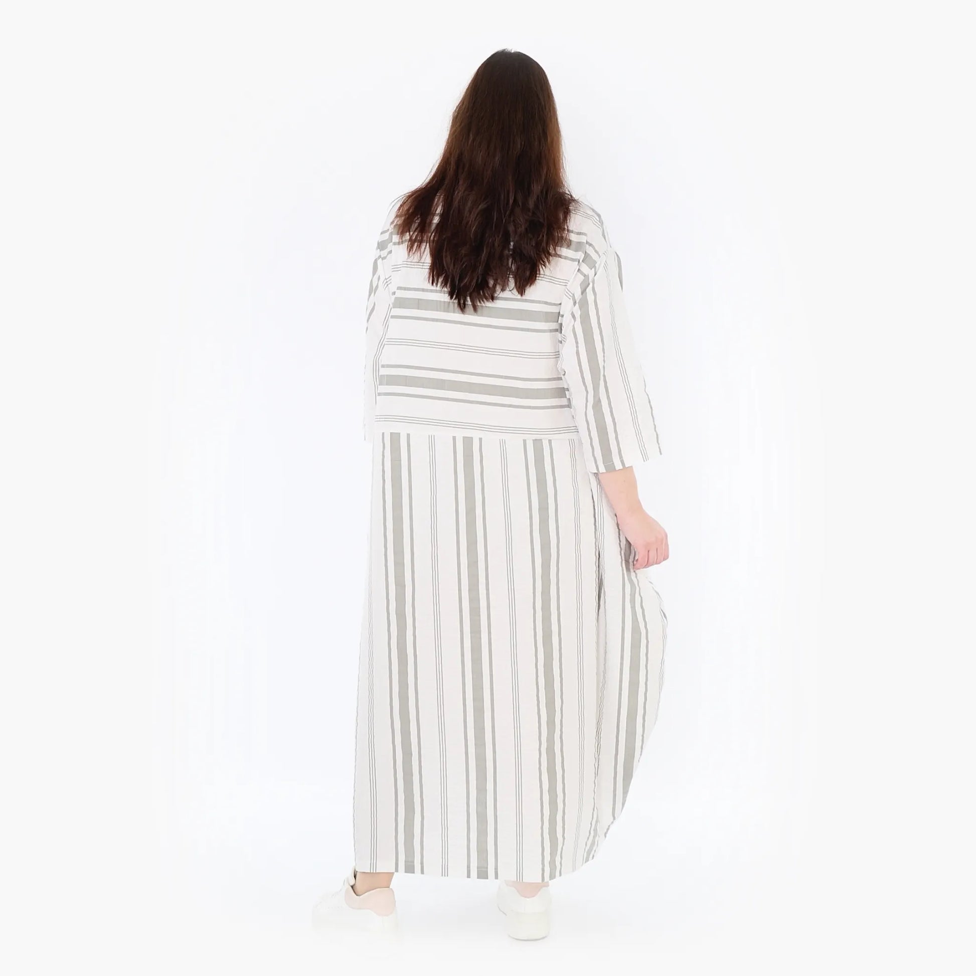 Ballonkleid von AKH Fashion aus Baumwolle, 1420.01926, Weiß/Kiwi, Blockstreifen, Schick