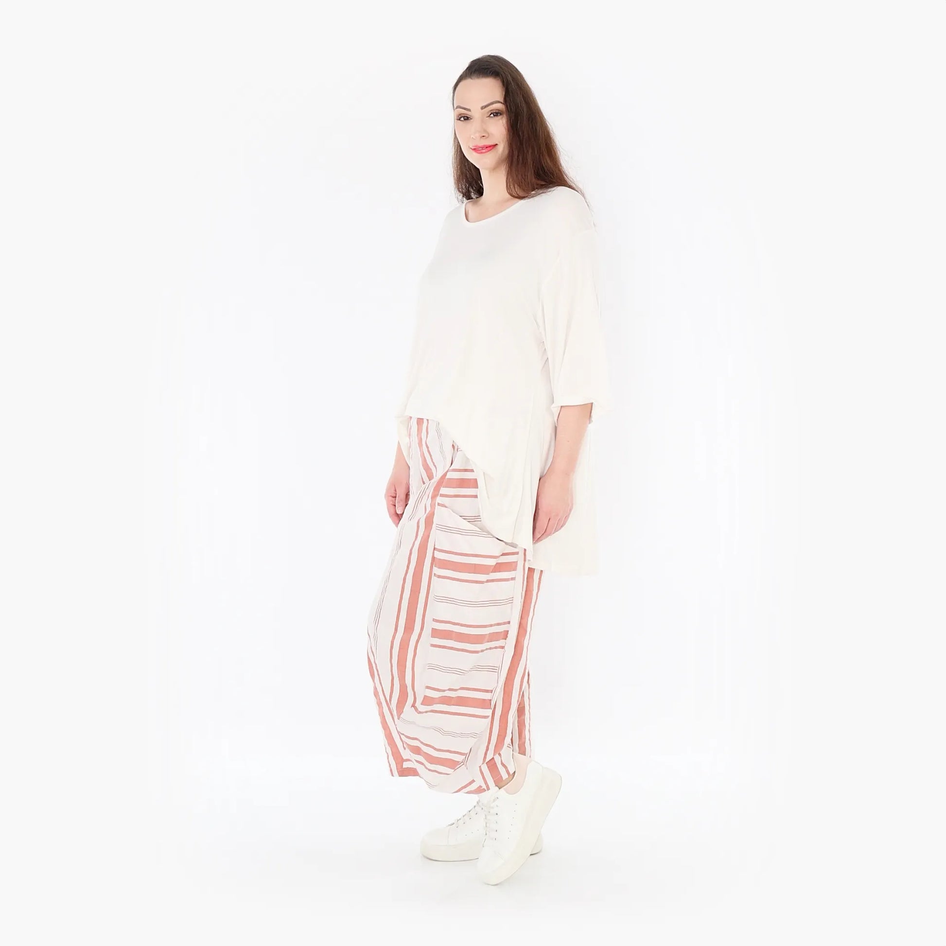 Ballonhose von AKH Fashion aus Baumwolle, 1420.08069, Weiß/Apricot, Blockstreifen, Schick