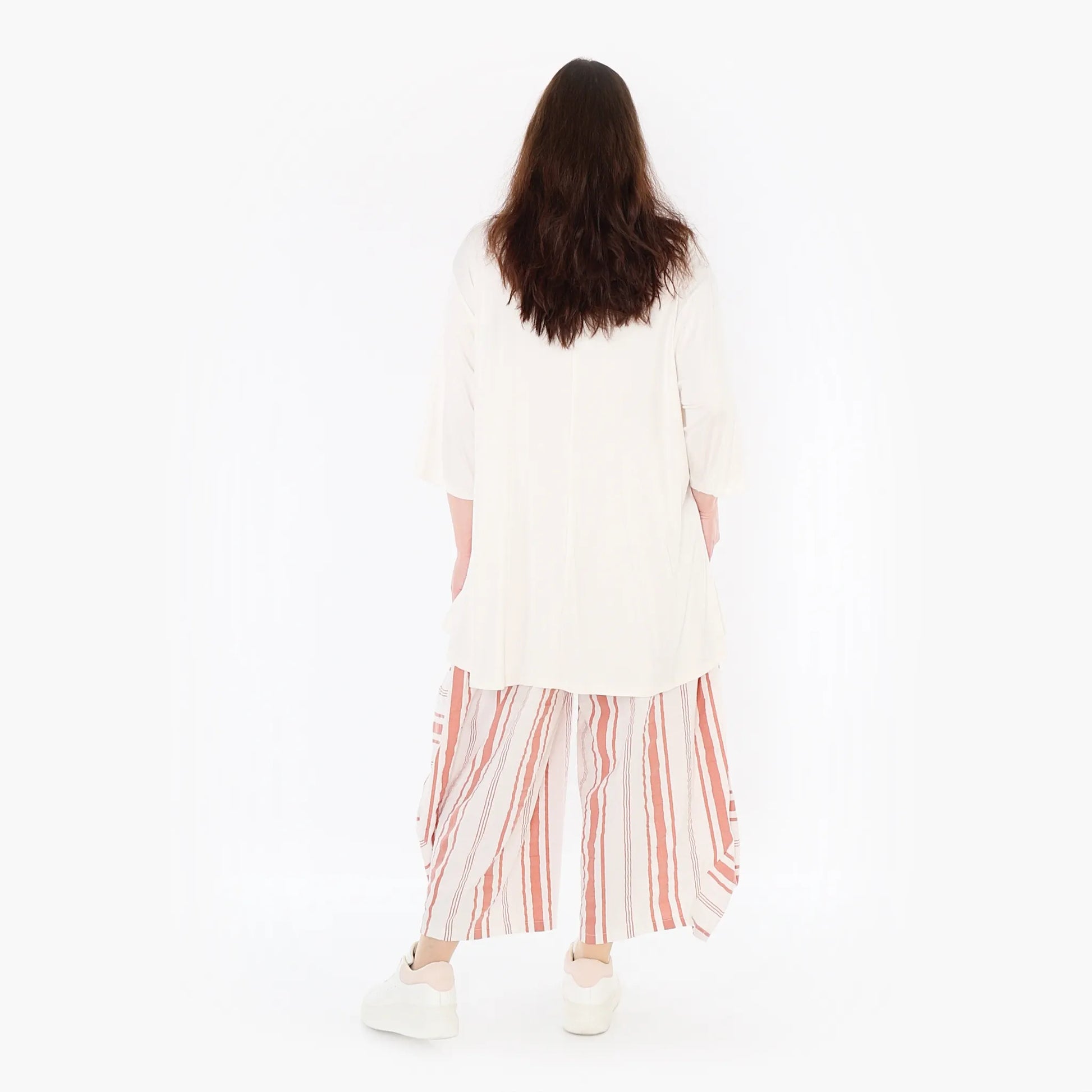 Ballonhose von AKH Fashion aus Baumwolle, 1420.08069, Weiß/Apricot, Blockstreifen, Schick