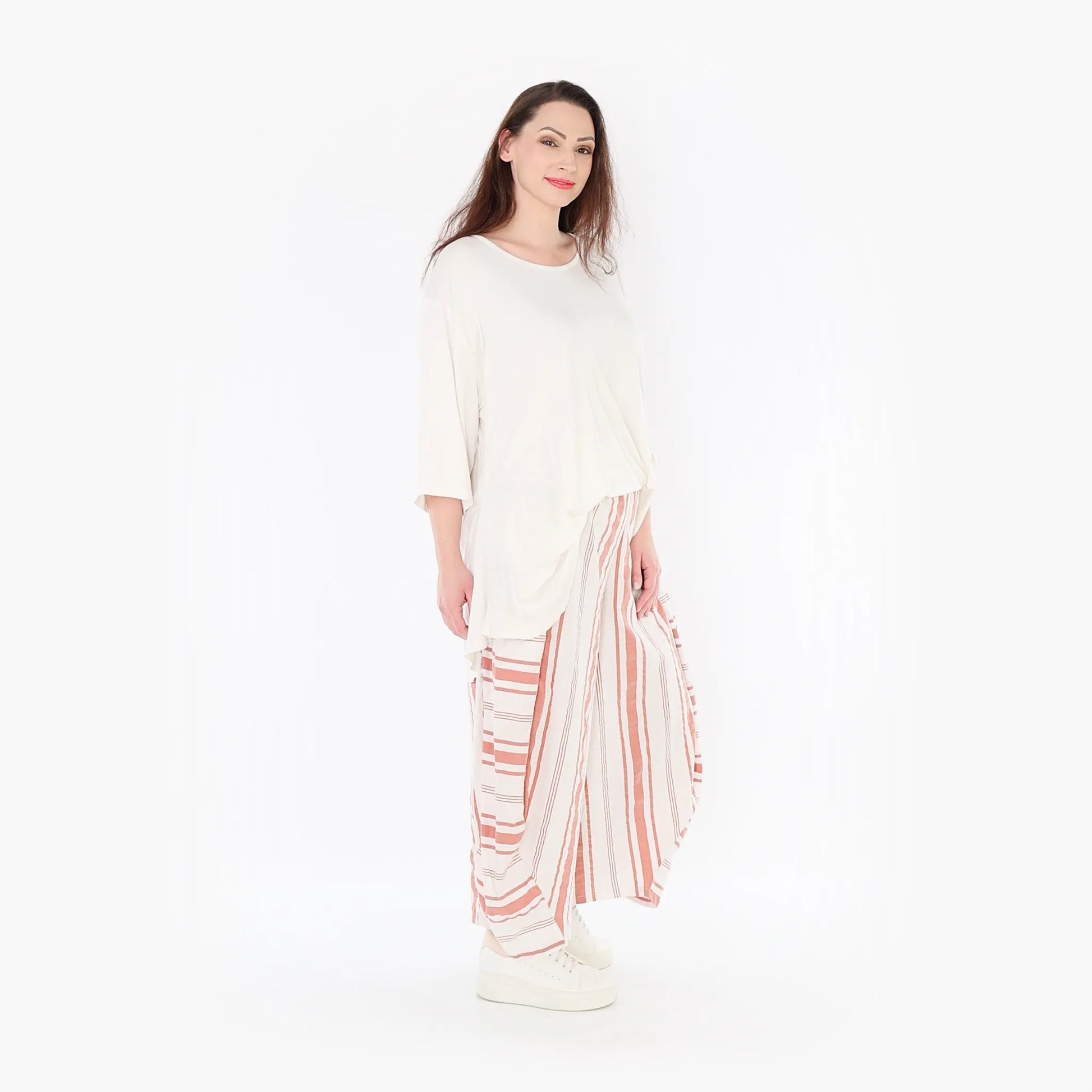 Ballonhose von AKH Fashion aus Baumwolle, 1420.08069, Weiß/Apricot, Blockstreifen, Schick