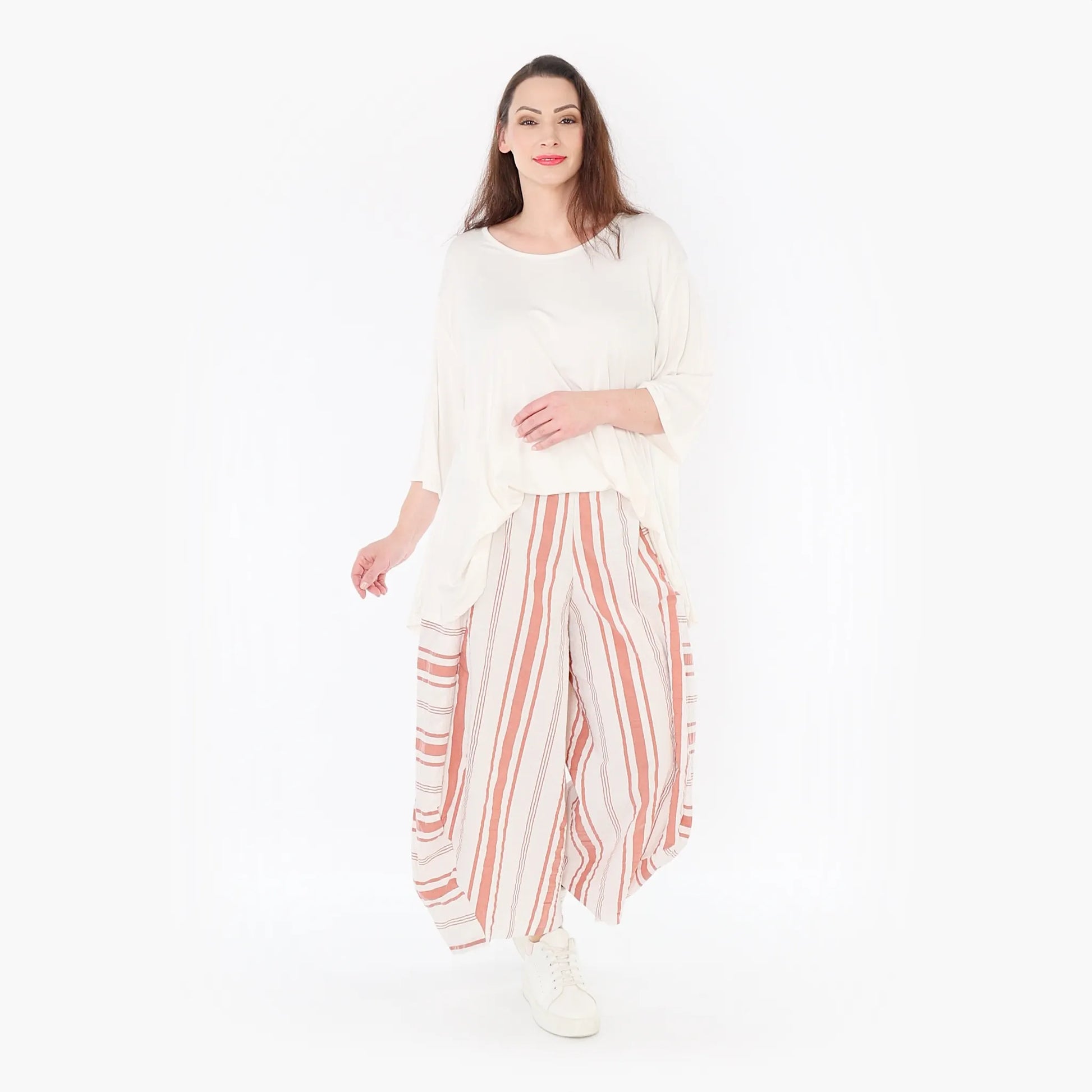 Ballonhose von AKH Fashion aus Baumwolle, 1420.08069, Weiß/Apricot, Blockstreifen, Schick