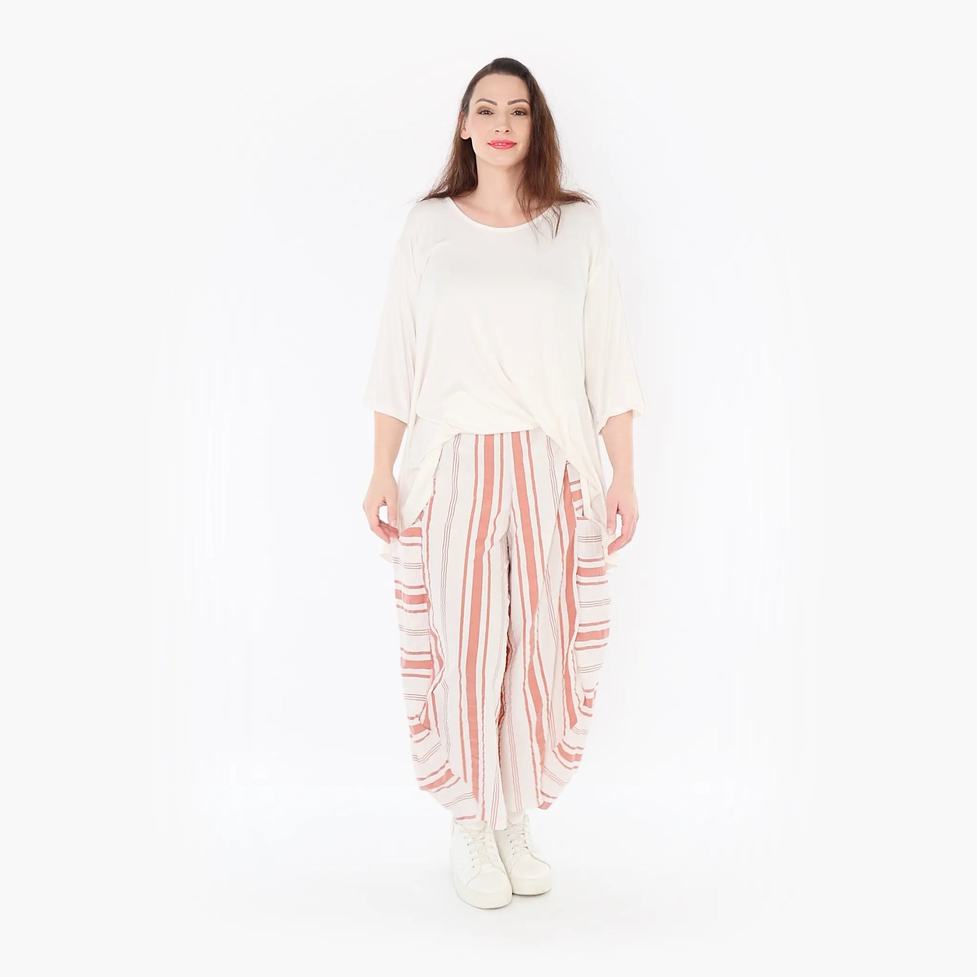 Ballonhose von AKH Fashion aus Baumwolle, 1420.08069, Weiß/Apricot, Blockstreifen, Schick