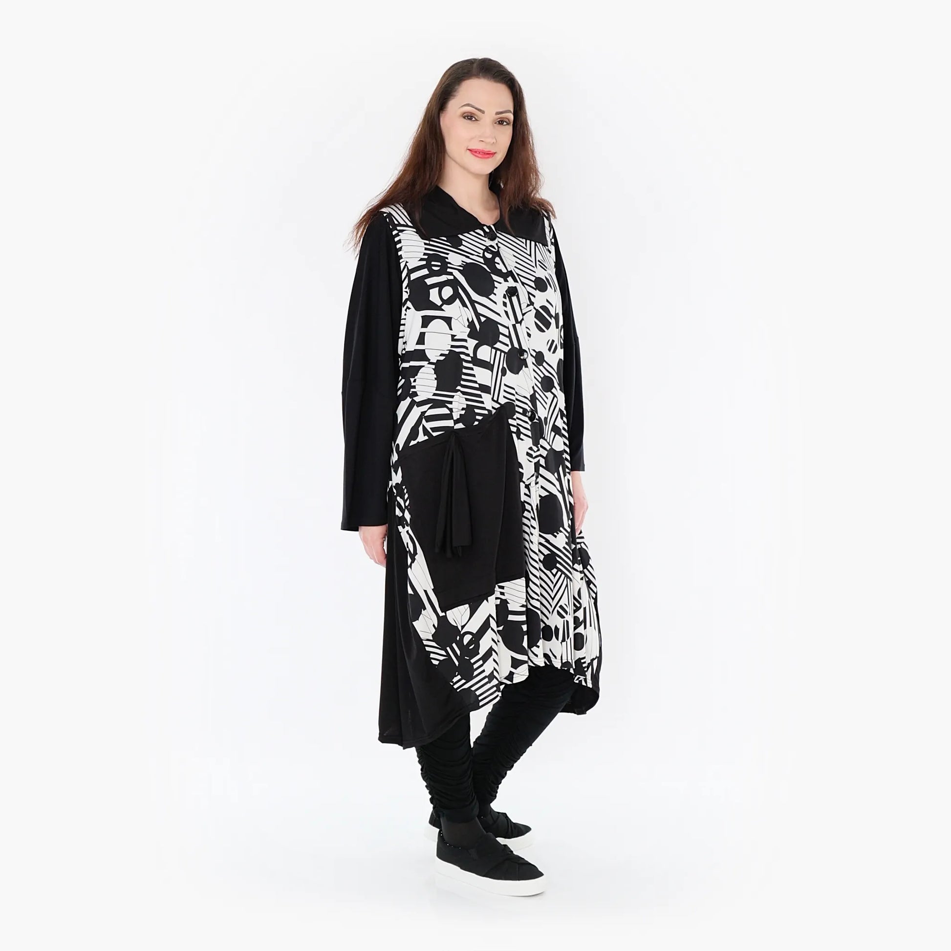 A-Form Weste von AKH Fashion aus Viskose, 1406844, Schwarz/Weiß, Punkte, Schick, Modern