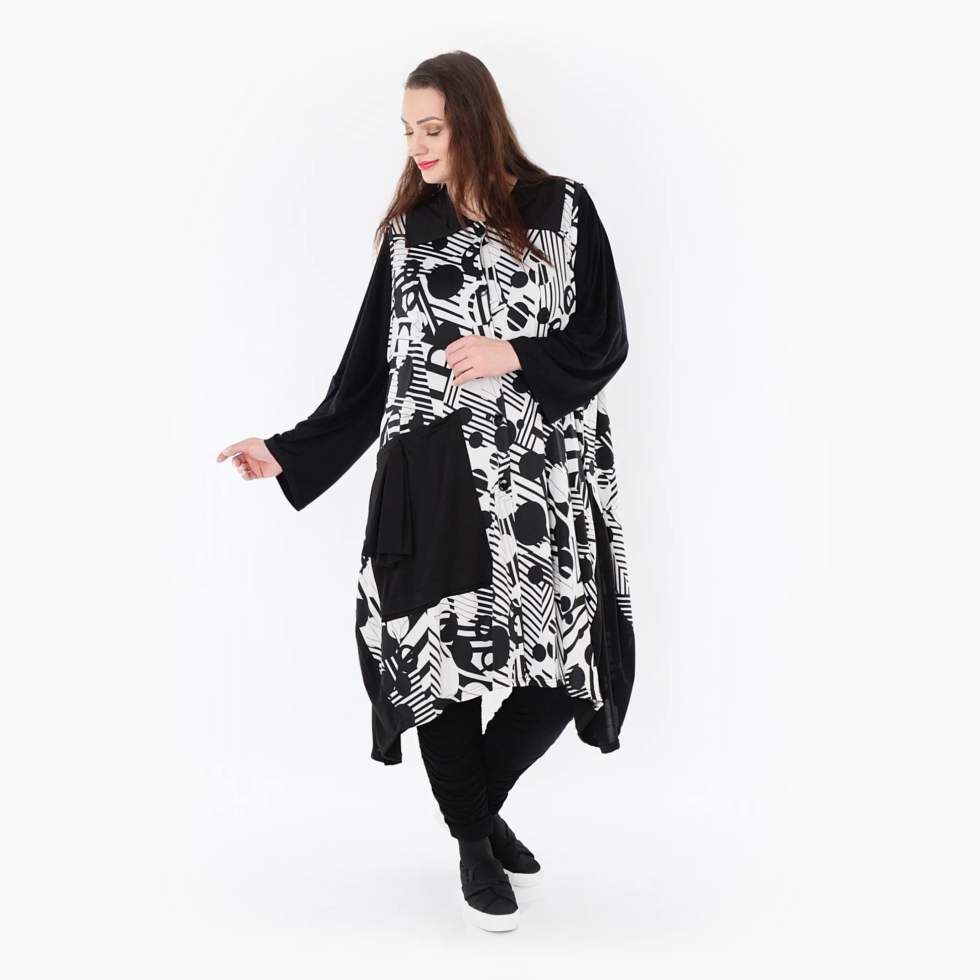 A-Form Weste von AKH Fashion aus Viskose, 1406844, Schwarz/Weiß, Punkte, Schick, Modern