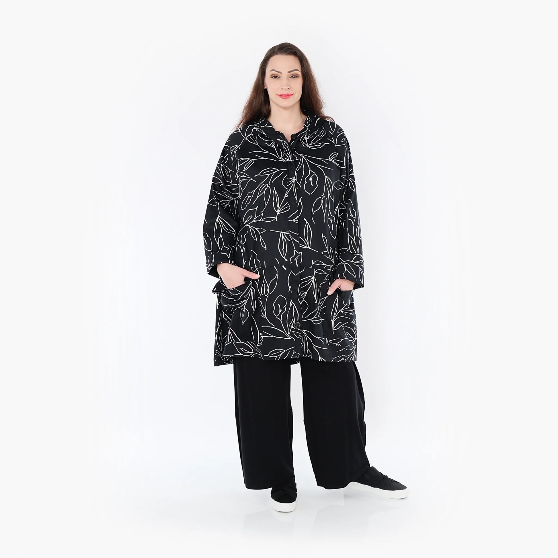 AKH Fashion Jacke in gerader Form, aus Baumwolle, 1406694, Schwarz/Weiß, Schick, Modern