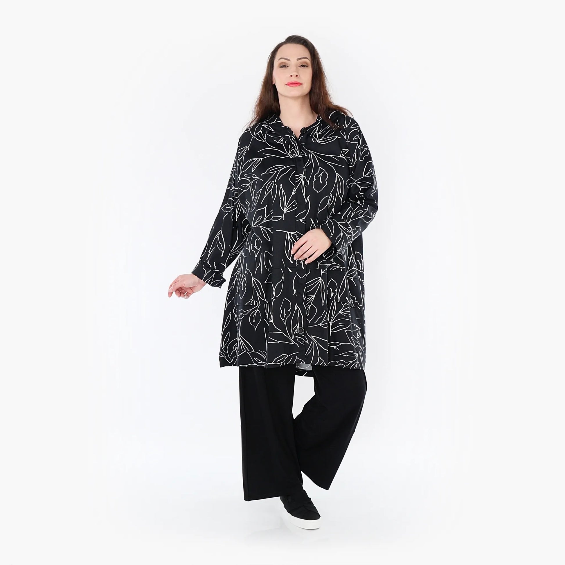 AKH Fashion Jacke in gerader Form, aus Baumwolle, 1406694, Schwarz/Weiß, Schick, Modern