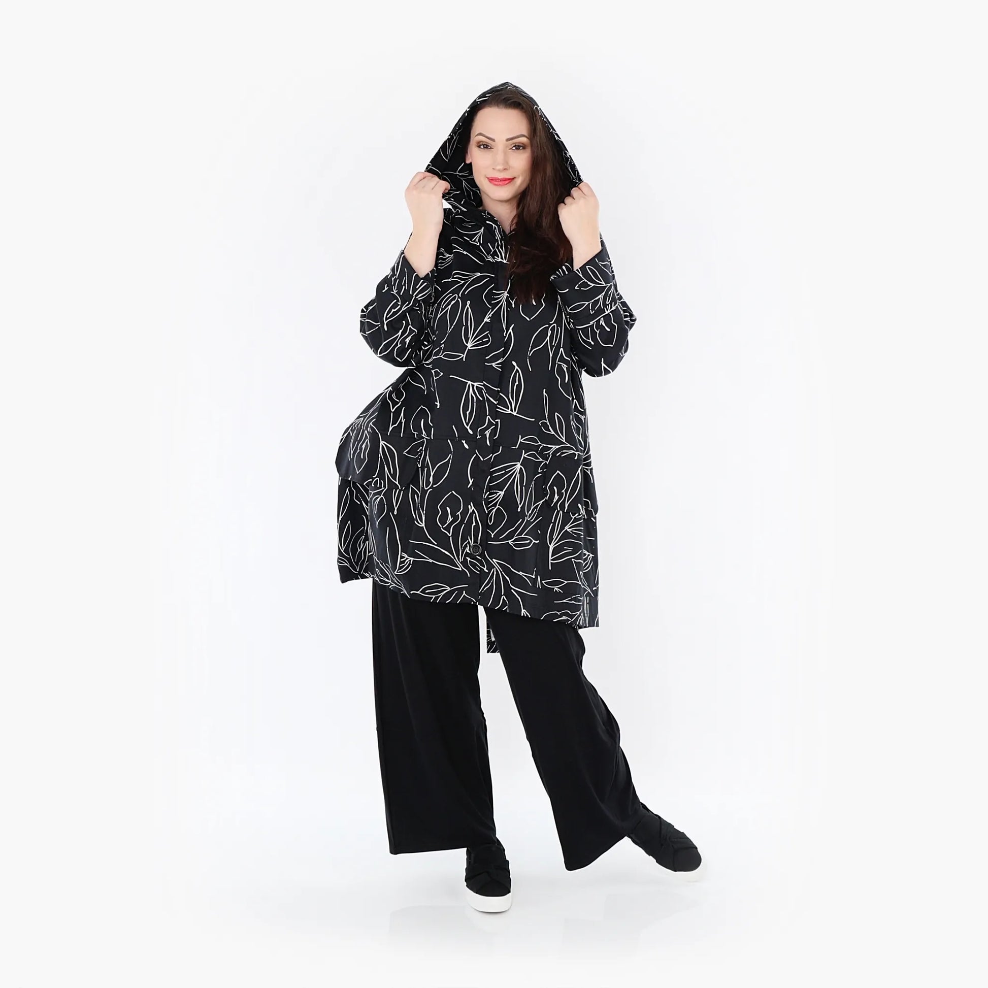 AKH Fashion Jacke in gerader Form, aus Baumwolle, 1406694, Schwarz/Weiß, Schick, Modern