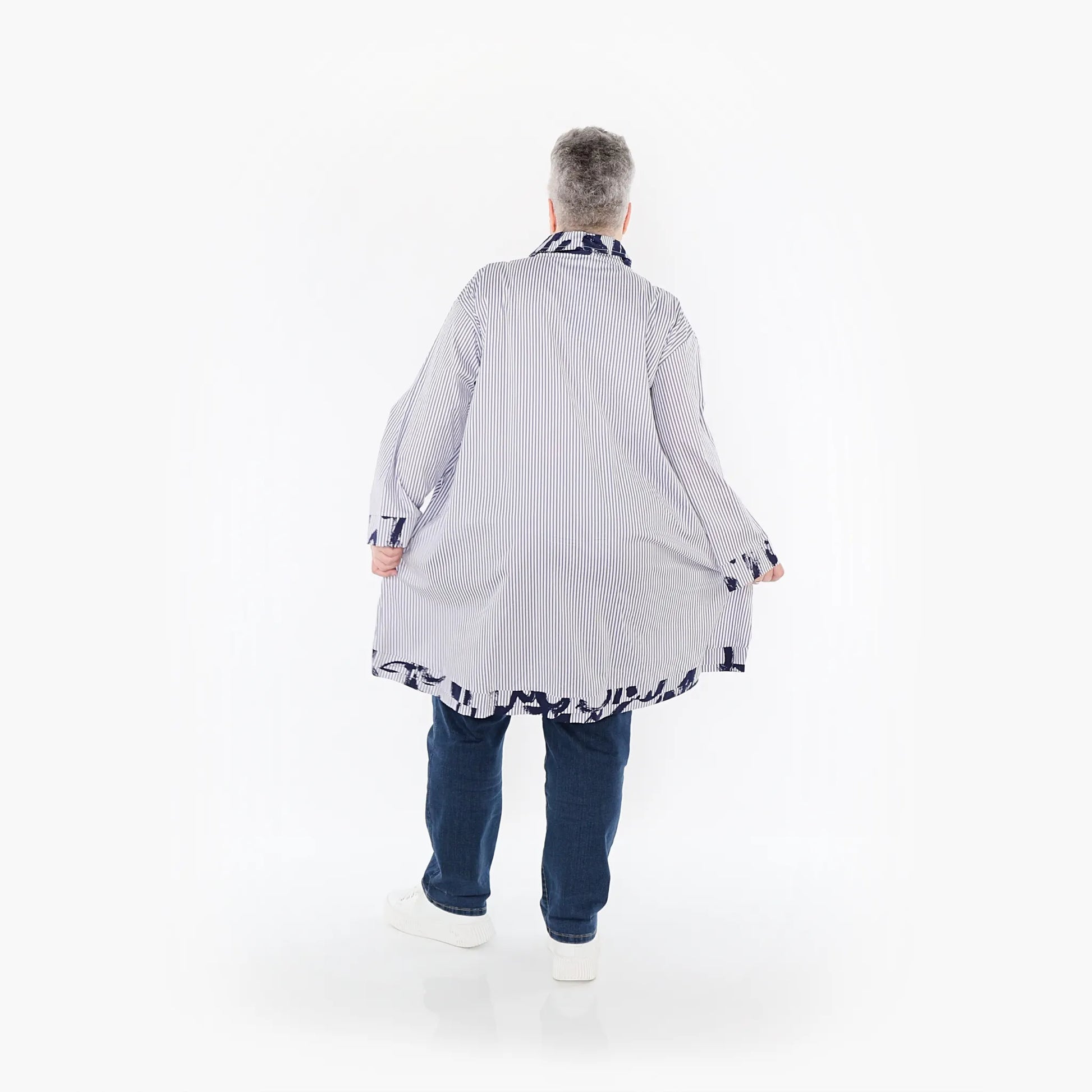 A-Form Bluse von AKH Fashion aus Baumwolle, 1435.07010, Weiß/Blau, Vichy-Streifen, Schick