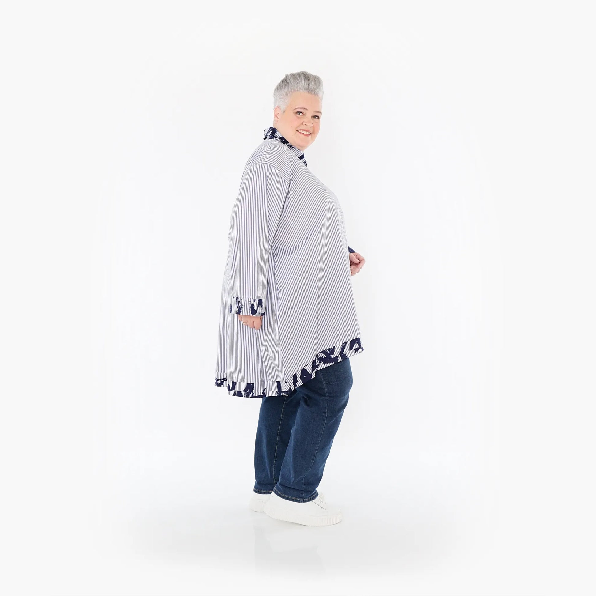 A-Form Bluse von AKH Fashion aus Baumwolle, 1435.07010, Weiß/Blau, Vichy-Streifen, Schick