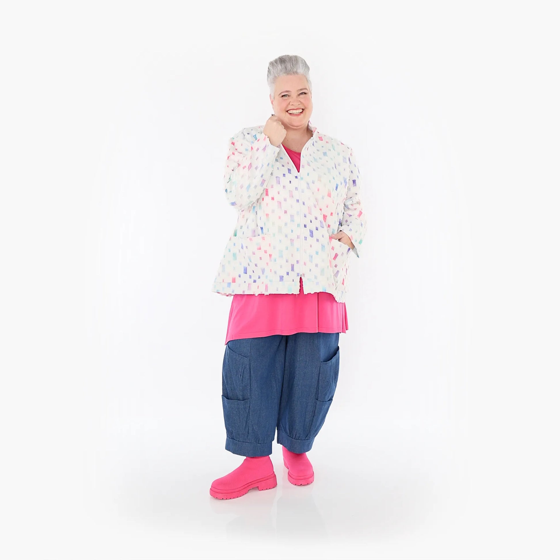 AKH Fashion Jacke in gerader Form, aus Baumwolle, 1458.07017, Off/White/Multi, Schick