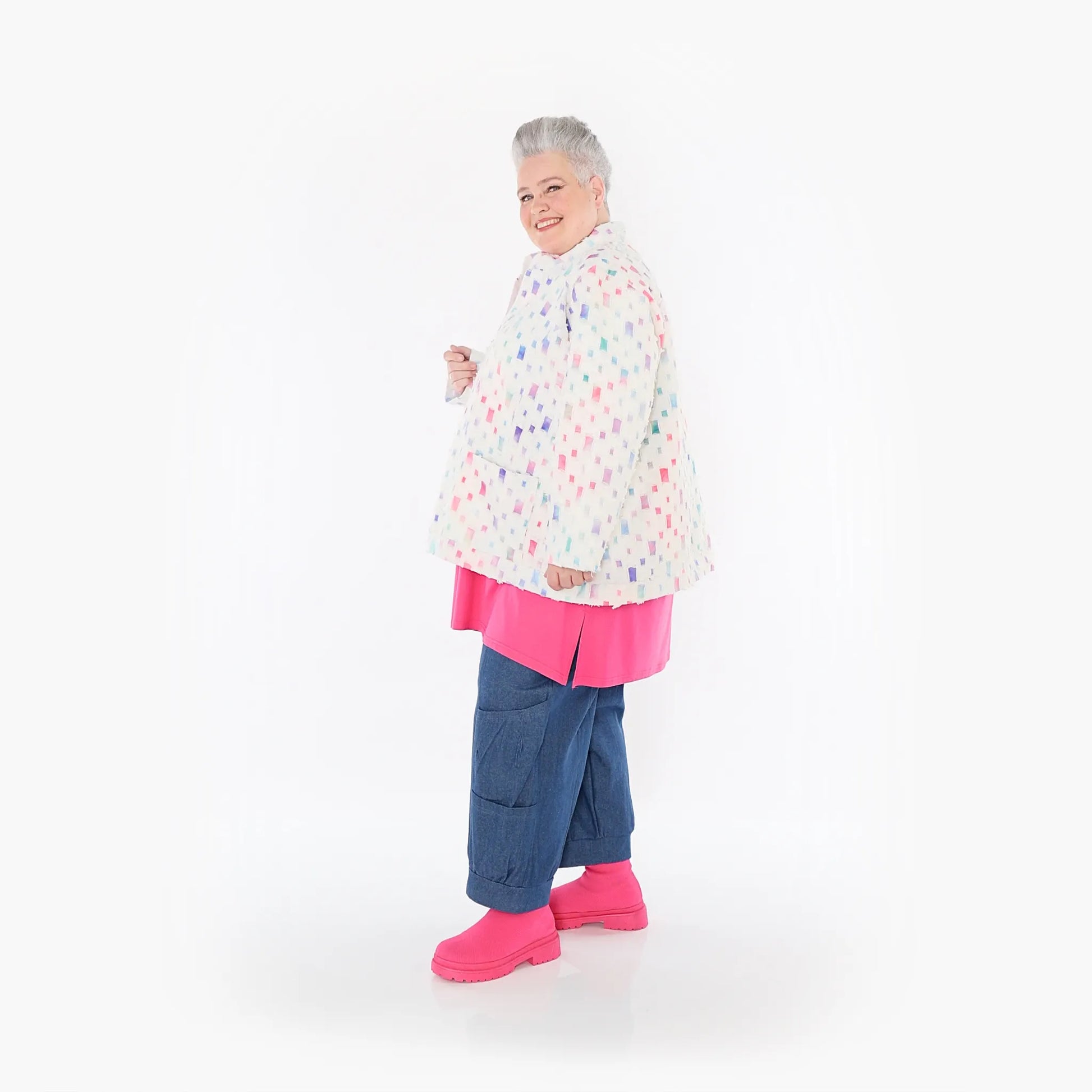 AKH Fashion Jacke in gerader Form, aus Baumwolle, 1458.07017, Off/White/Multi, Schick
