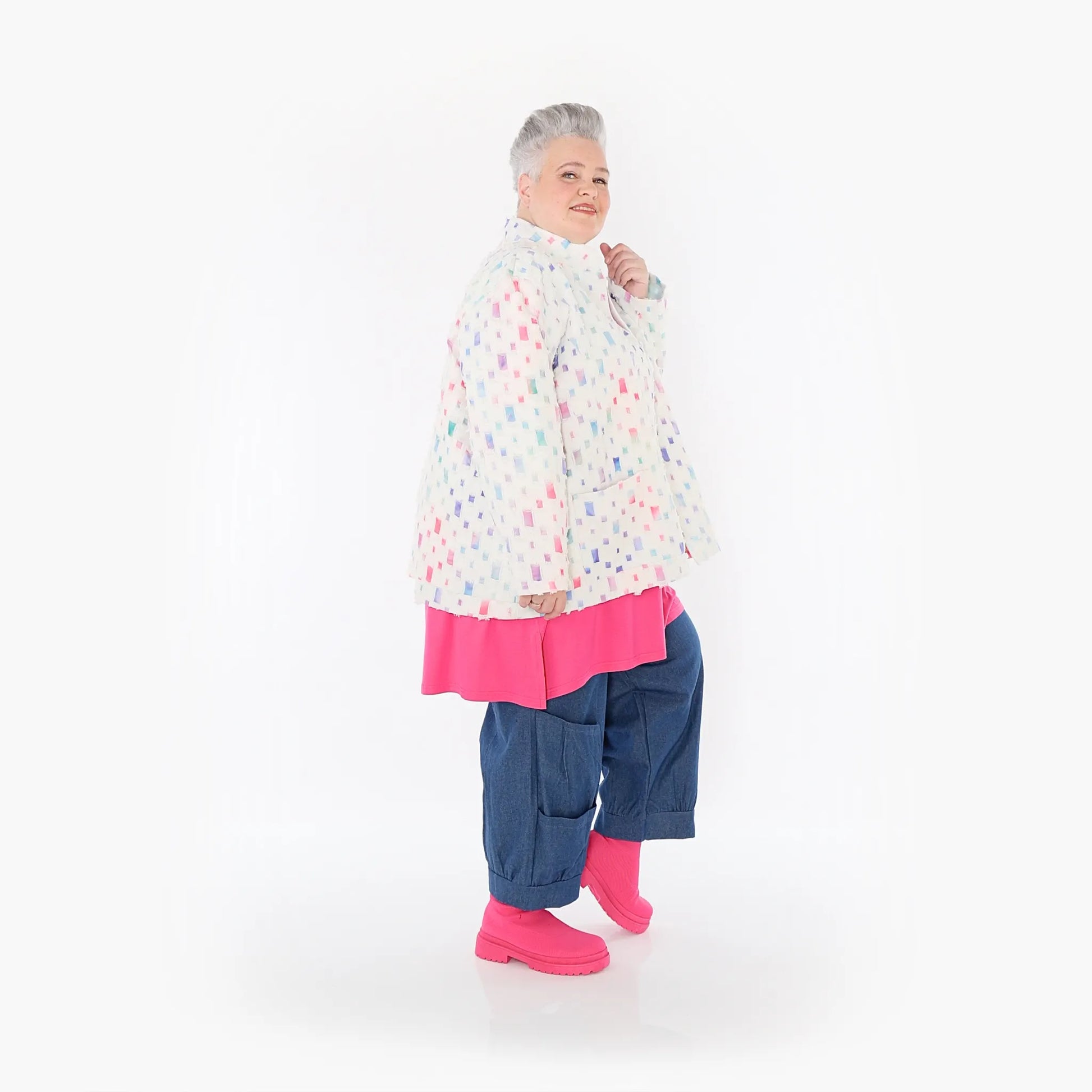 AKH Fashion Jacke in gerader Form, aus Baumwolle, 1458.07017, Off/White/Multi, Schick