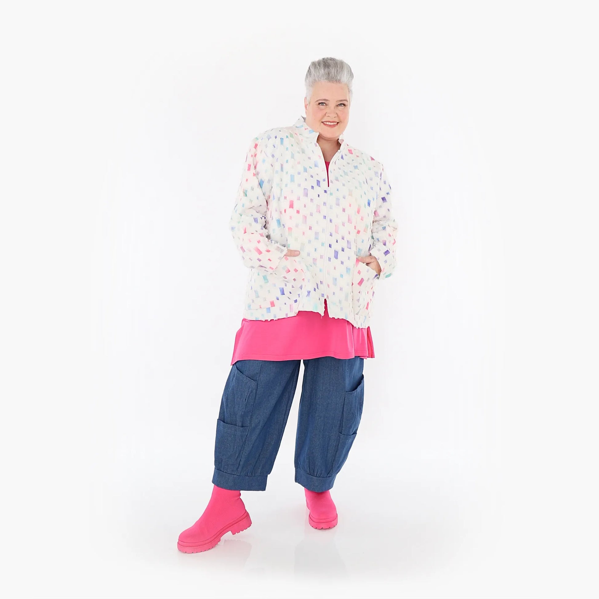 AKH Fashion Jacke in gerader Form, aus Baumwolle, 1458.07017, Off/White/Multi, Schick