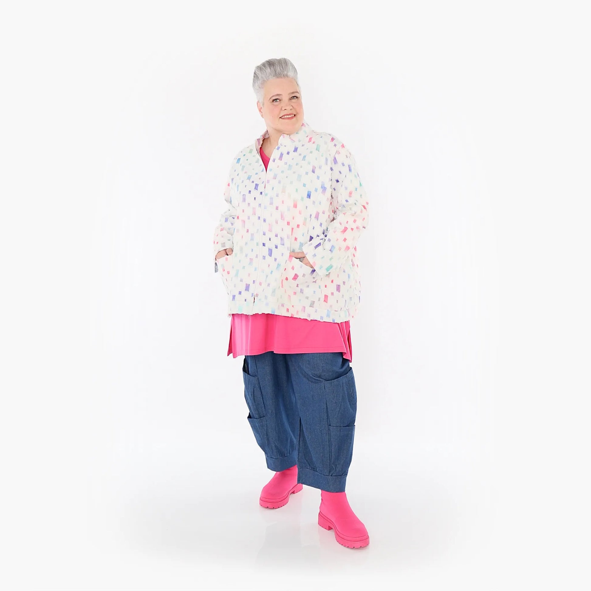 AKH Fashion Jacke in gerader Form, aus Baumwolle, 1458.07017, Off/White/Multi, Schick