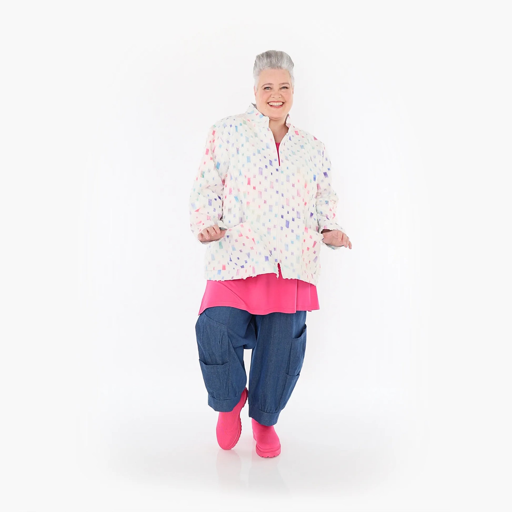 AKH Fashion Jacke in gerader Form, aus Baumwolle, 1458.07017, Off/White/Multi, Schick