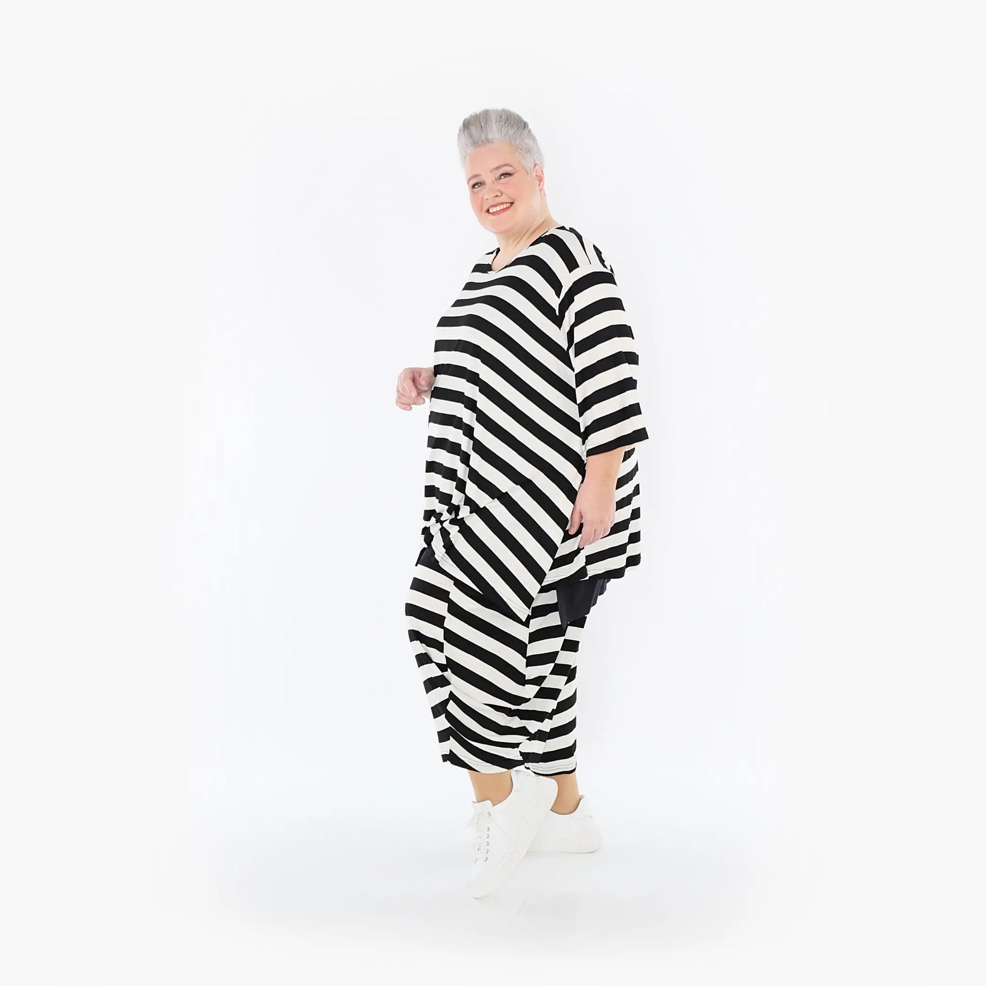 Ballonhose von AKH Fashion aus Viskose, 1459.08069, Weiß/Schwarz, Blockstreifen, Schick