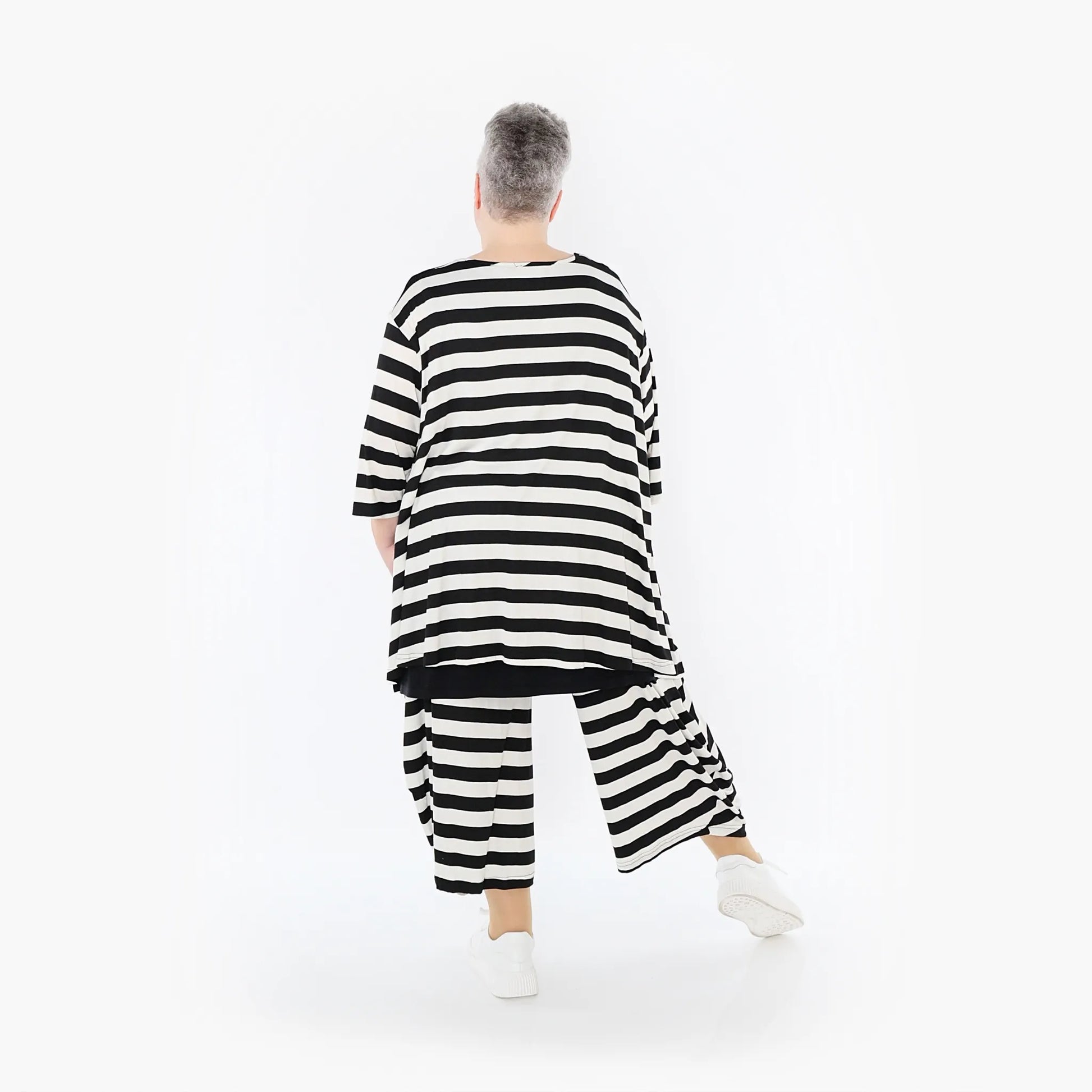 Ballonhose von AKH Fashion aus Viskose, 1459.08069, Weiß/Schwarz, Blockstreifen, Schick