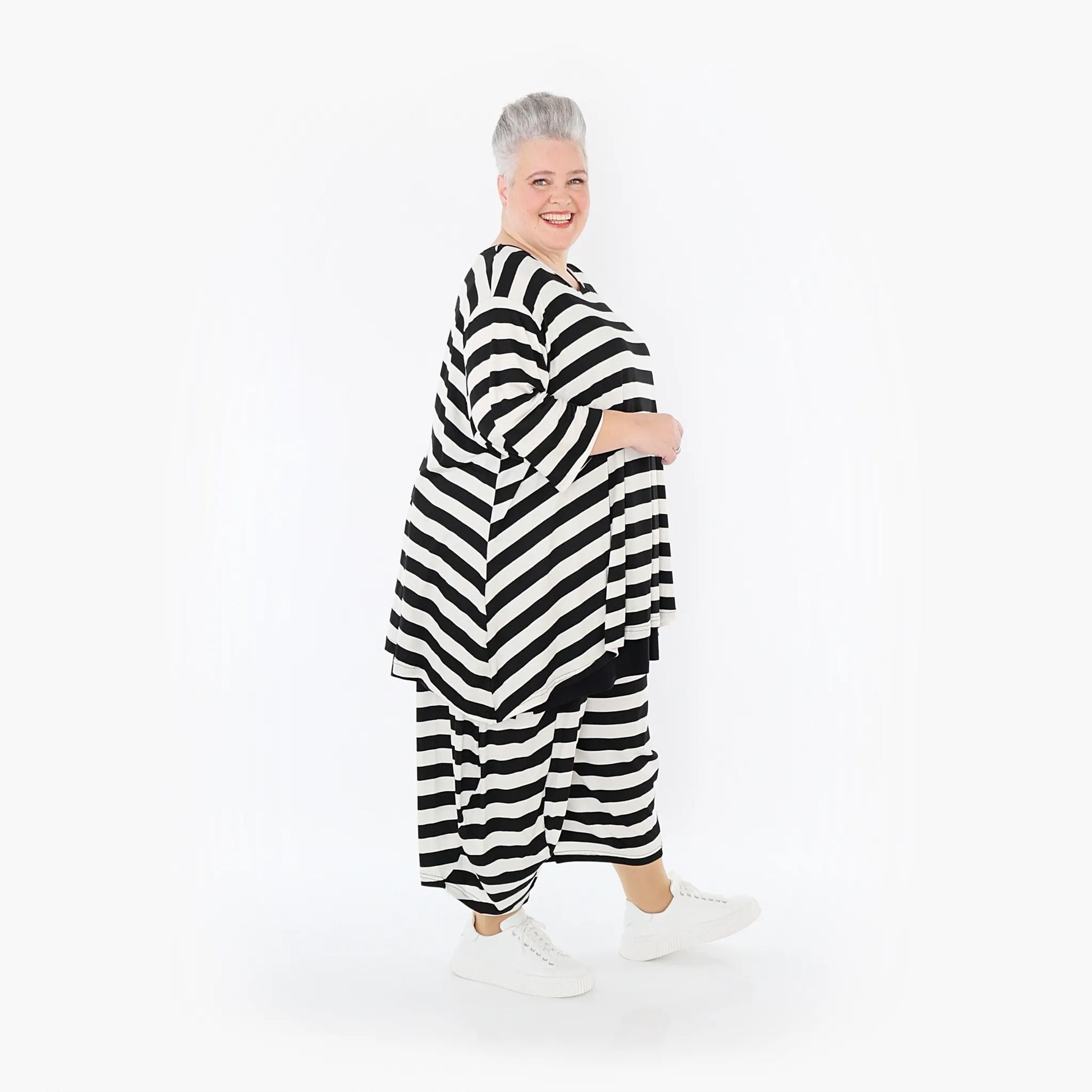 Ballonhose von AKH Fashion aus Viskose, 1459.08069, Weiß/Schwarz, Blockstreifen, Schick