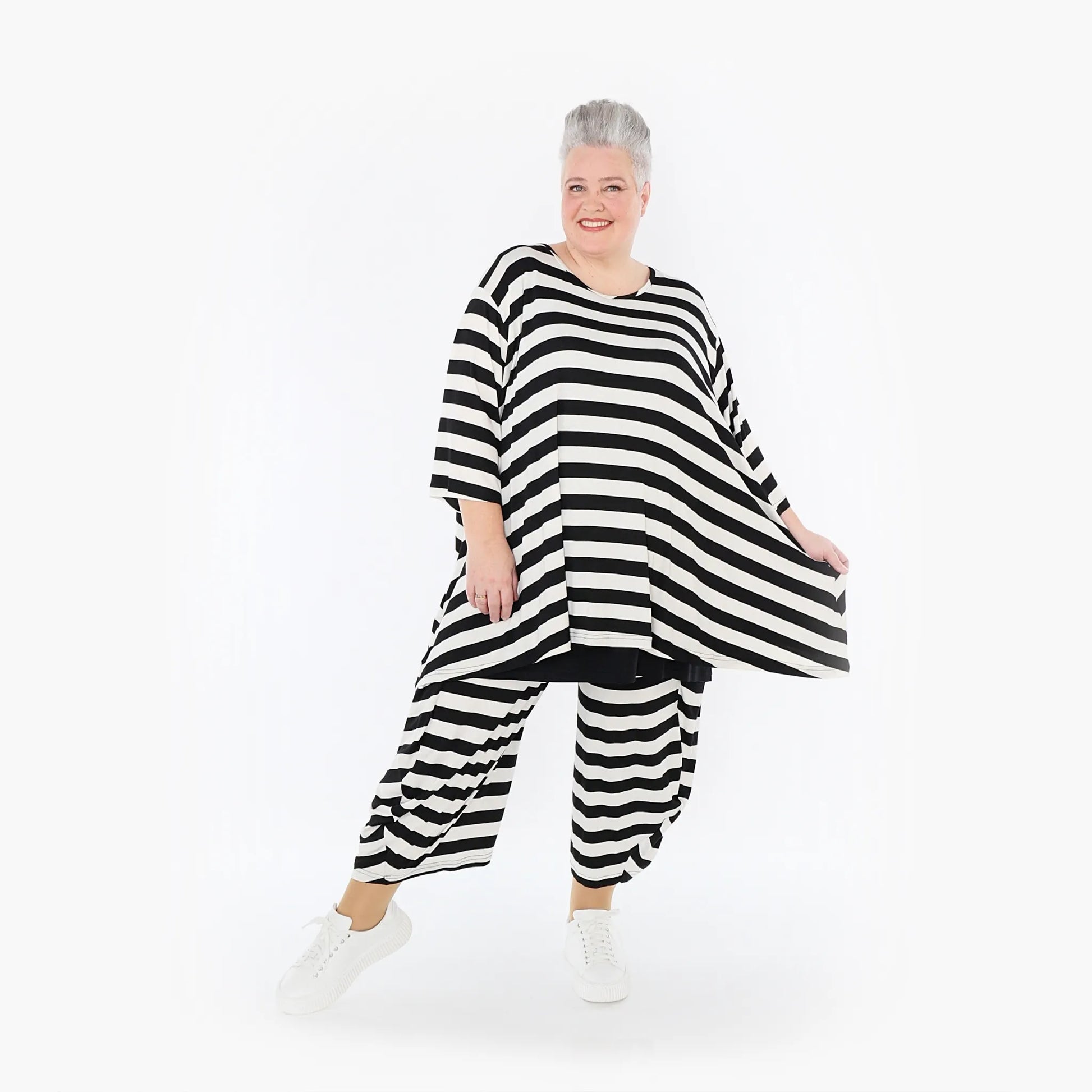 Ballonhose von AKH Fashion aus Viskose, 1459.08069, Weiß/Schwarz, Blockstreifen, Schick
