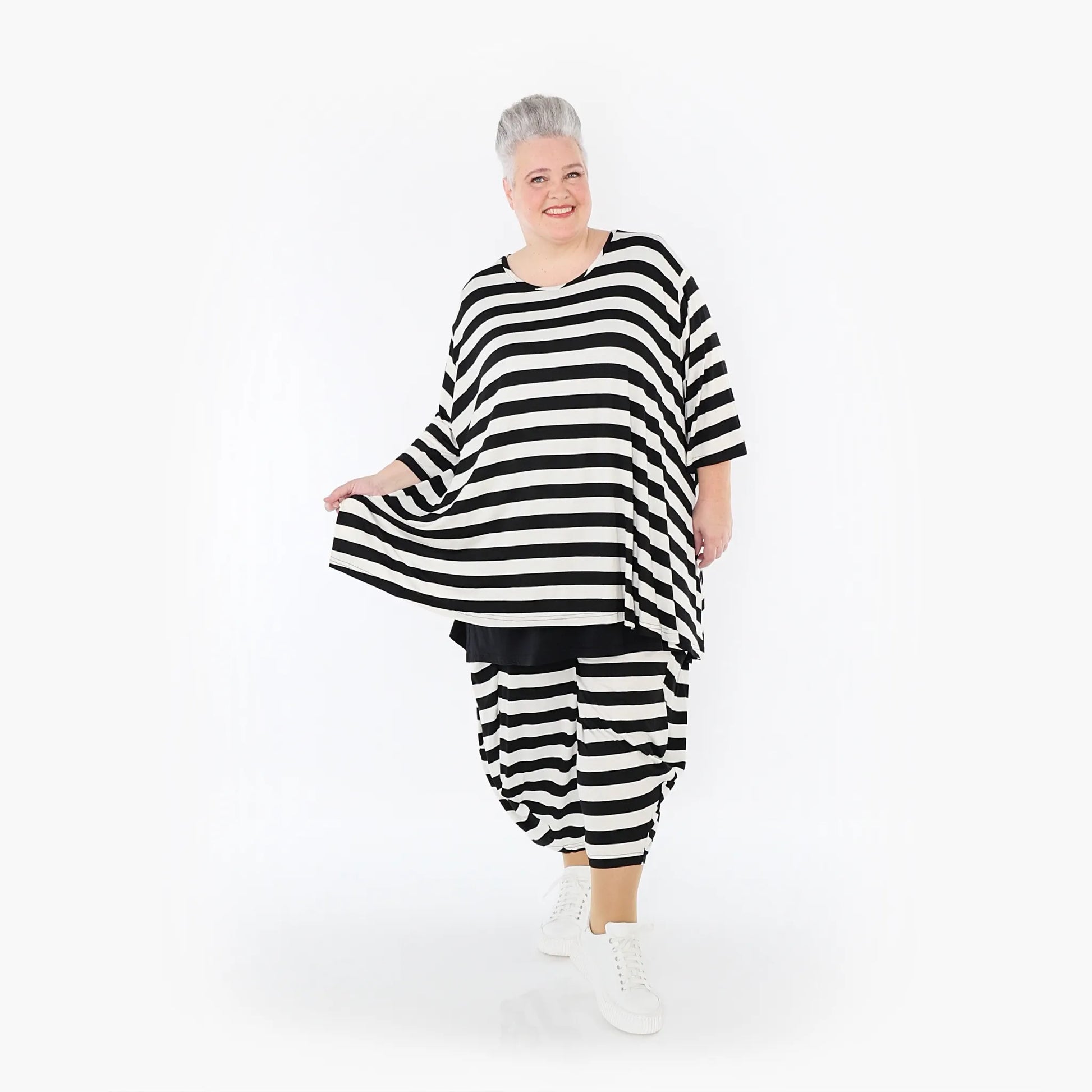 Ballonhose von AKH Fashion aus Viskose, 1459.08069, Weiß/Schwarz, Blockstreifen, Schick