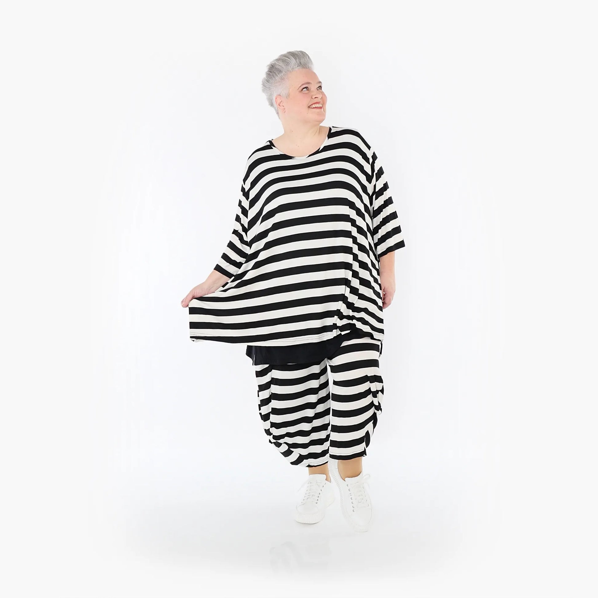 Ballonhose von AKH Fashion aus Viskose, 1459.08069, Weiß/Schwarz, Blockstreifen, Schick