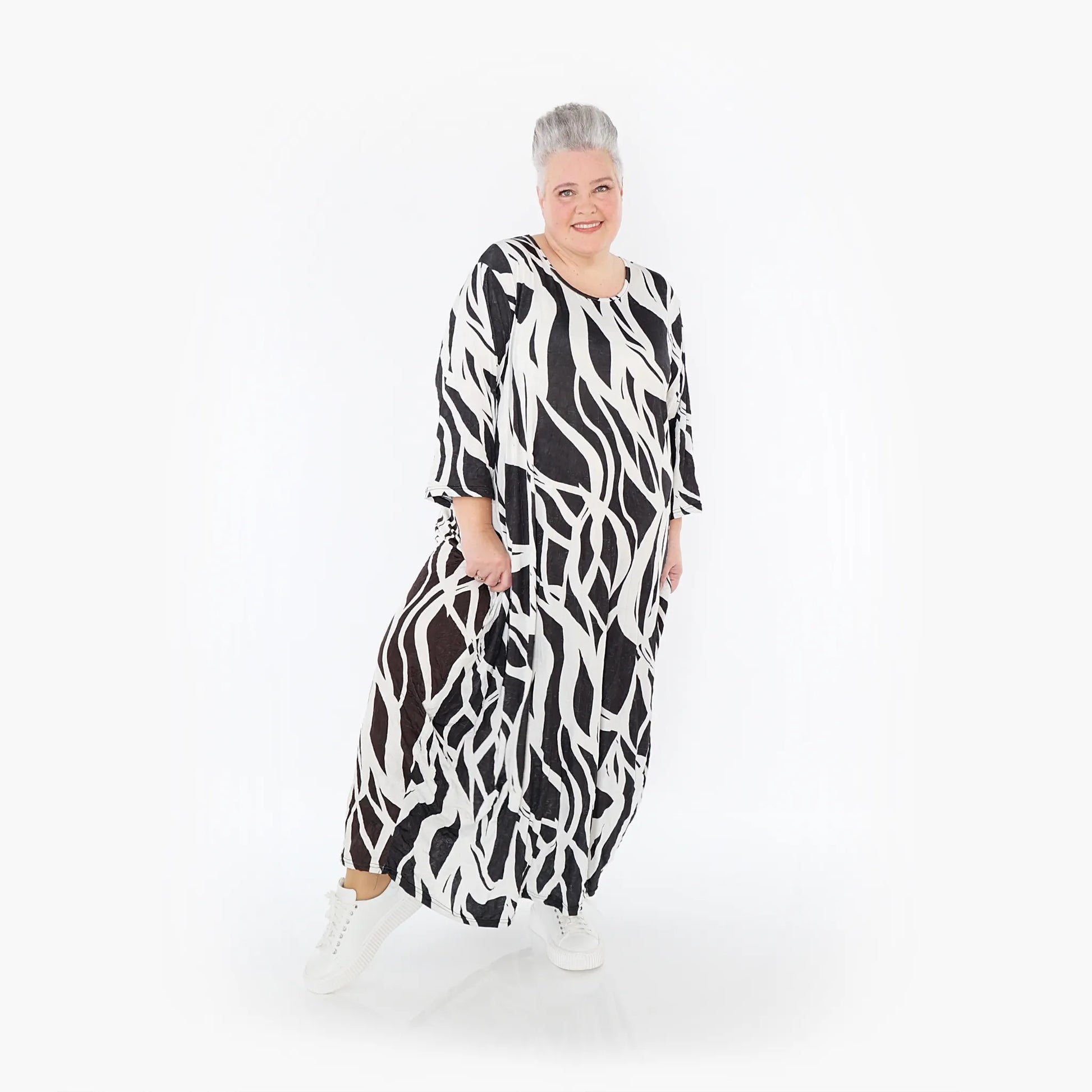 Ballonkleid von AKH Fashion aus Viskose, 1460.01926, Schwarz/Weiß, Zebra, Ausgefallen