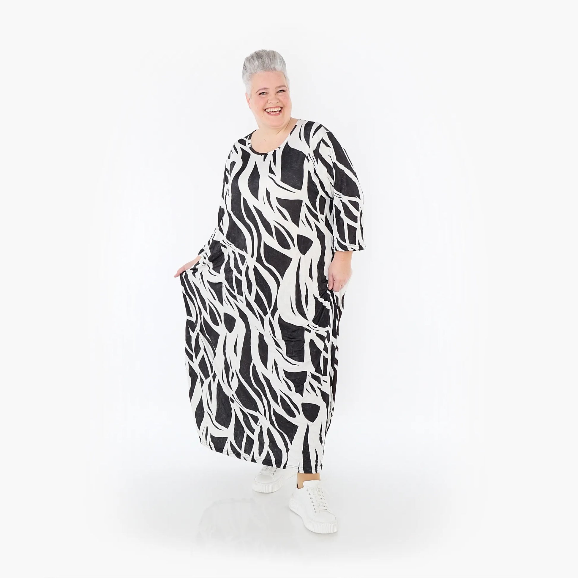 Ballonkleid von AKH Fashion aus Viskose, 1460.01926, Schwarz/Weiß, Zebra, Ausgefallen