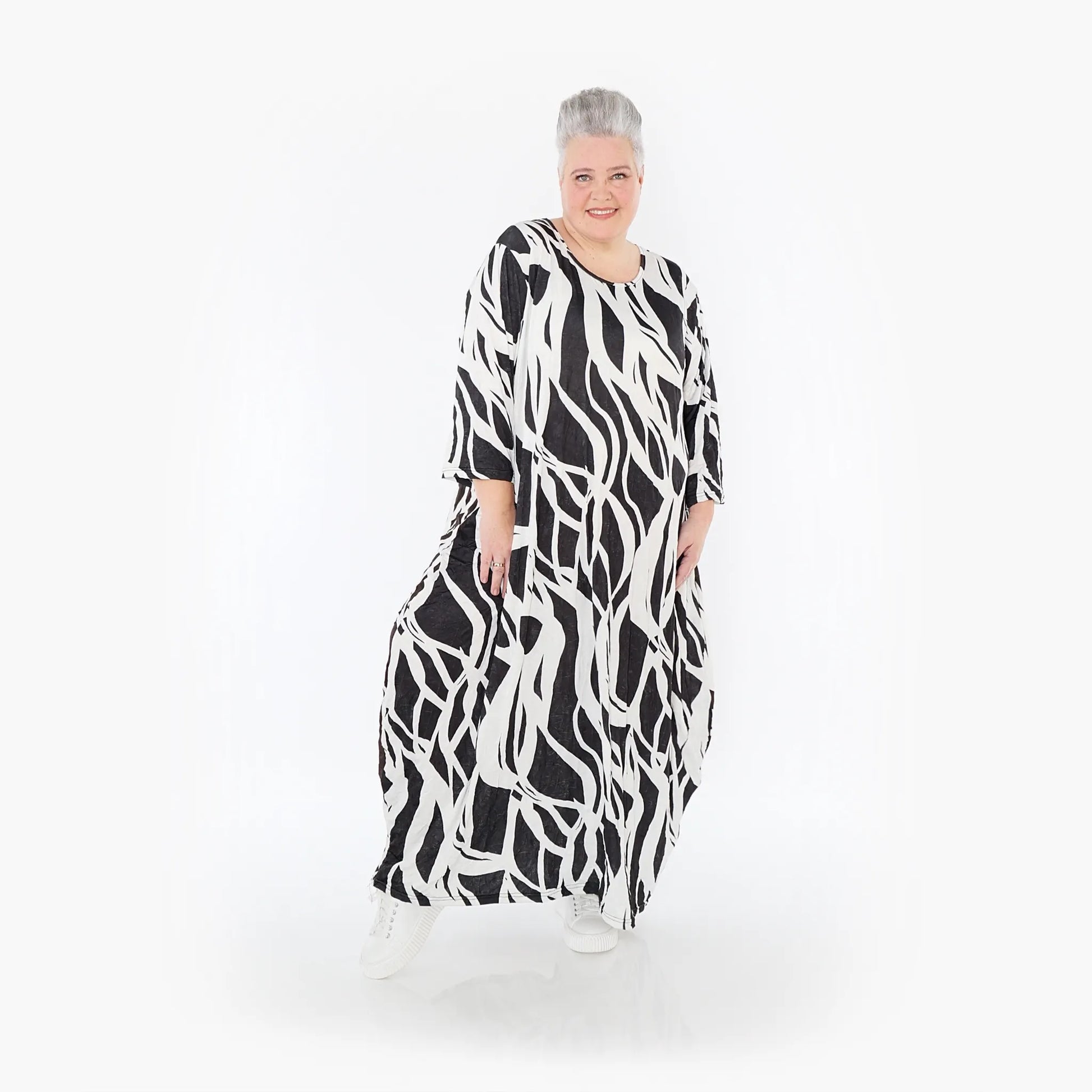 Ballonkleid von AKH Fashion aus Viskose, 1460.01926, Schwarz/Weiß, Zebra, Ausgefallen