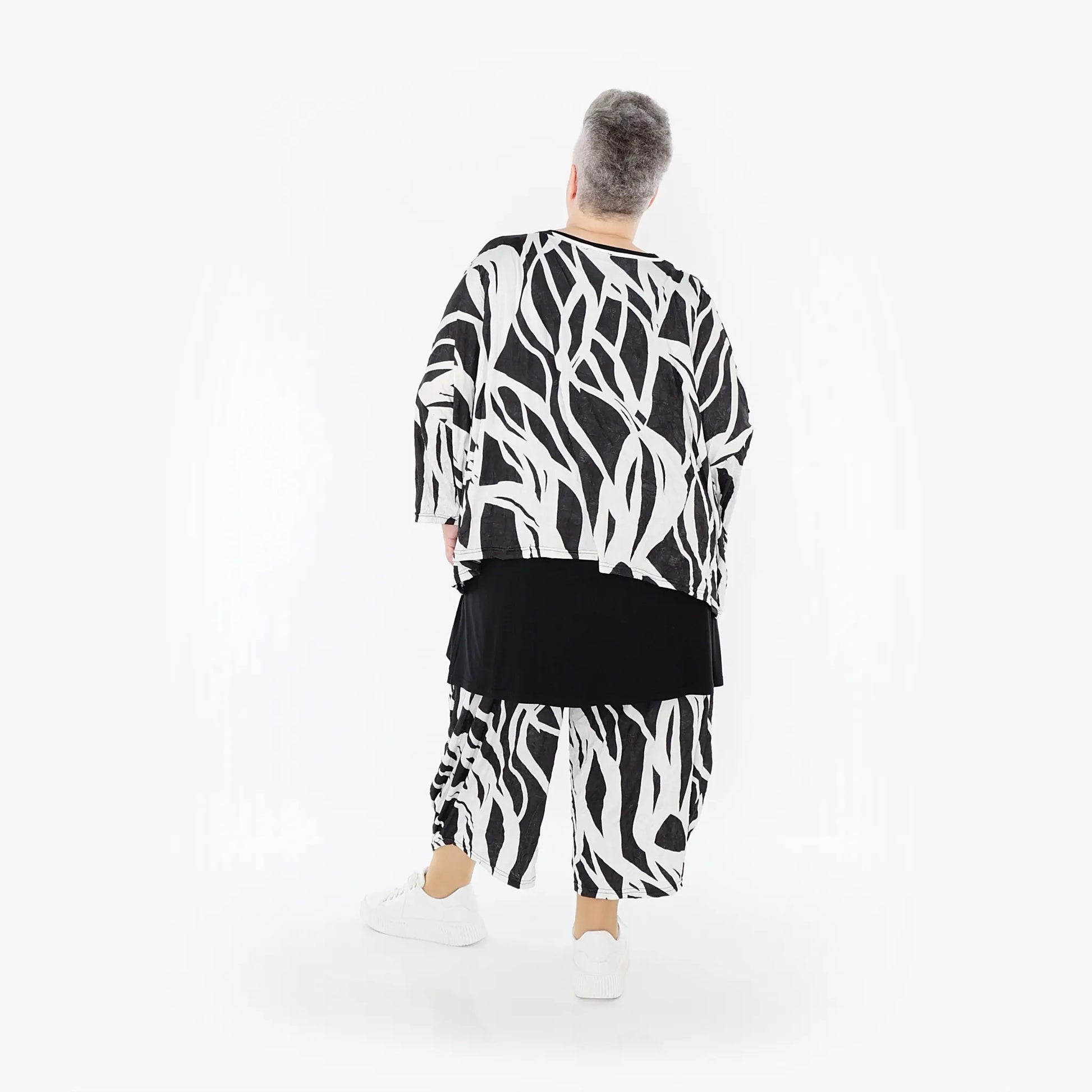 AKH Fashion Bigshirt in kastiger Form, aus Viskose, 1460.03018, Schwarz/Weiß, Zebra, Schick