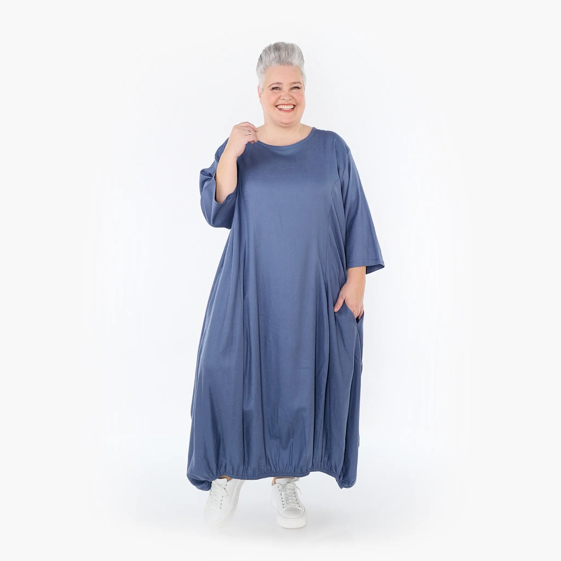 Ballonkleid von AKH Fashion aus Baumwolle, 1465.06736, Jeansblau, Ausgefallen, Zeitlos