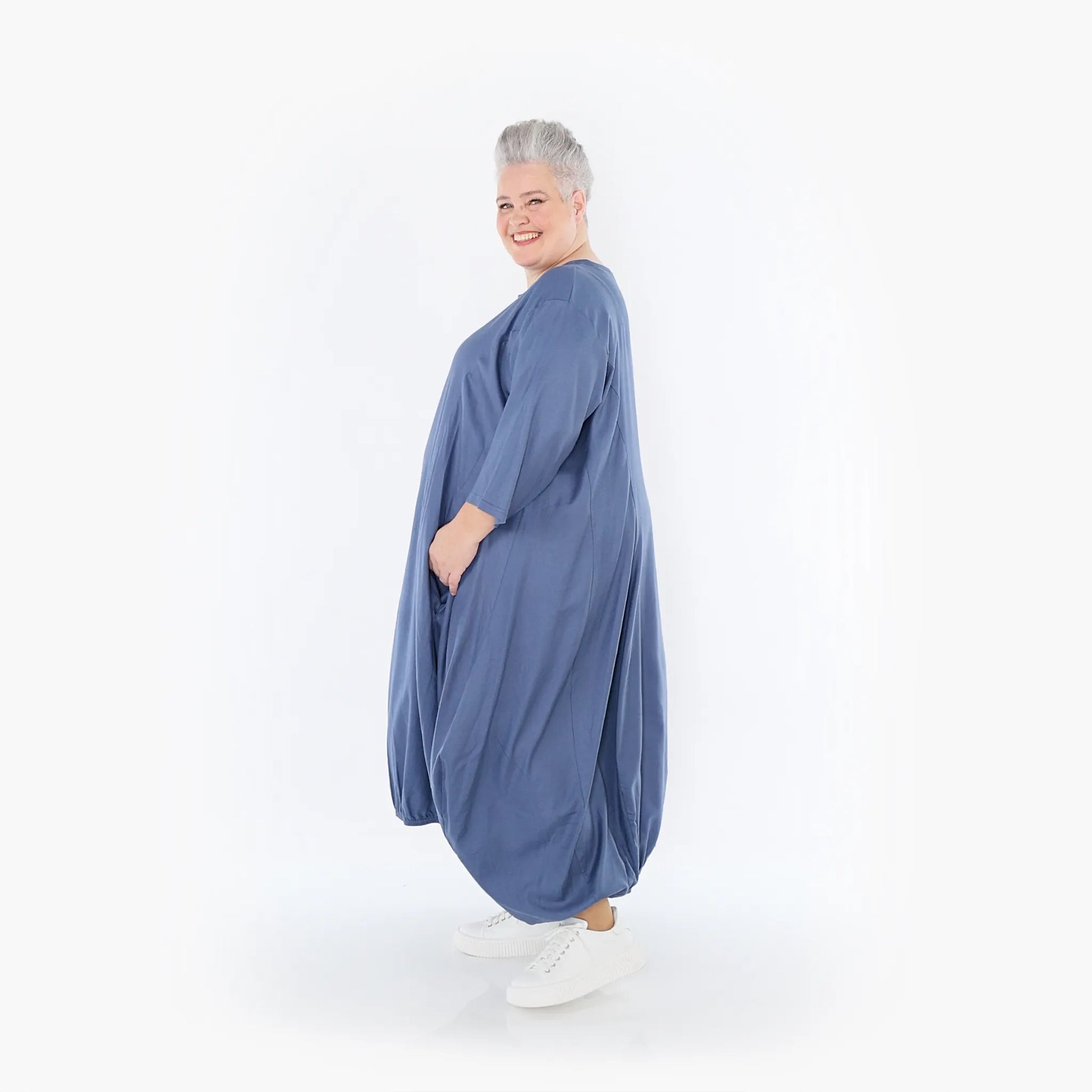 Ballonkleid von AKH Fashion aus Baumwolle, 1465.06736, Jeansblau, Ausgefallen, Zeitlos
