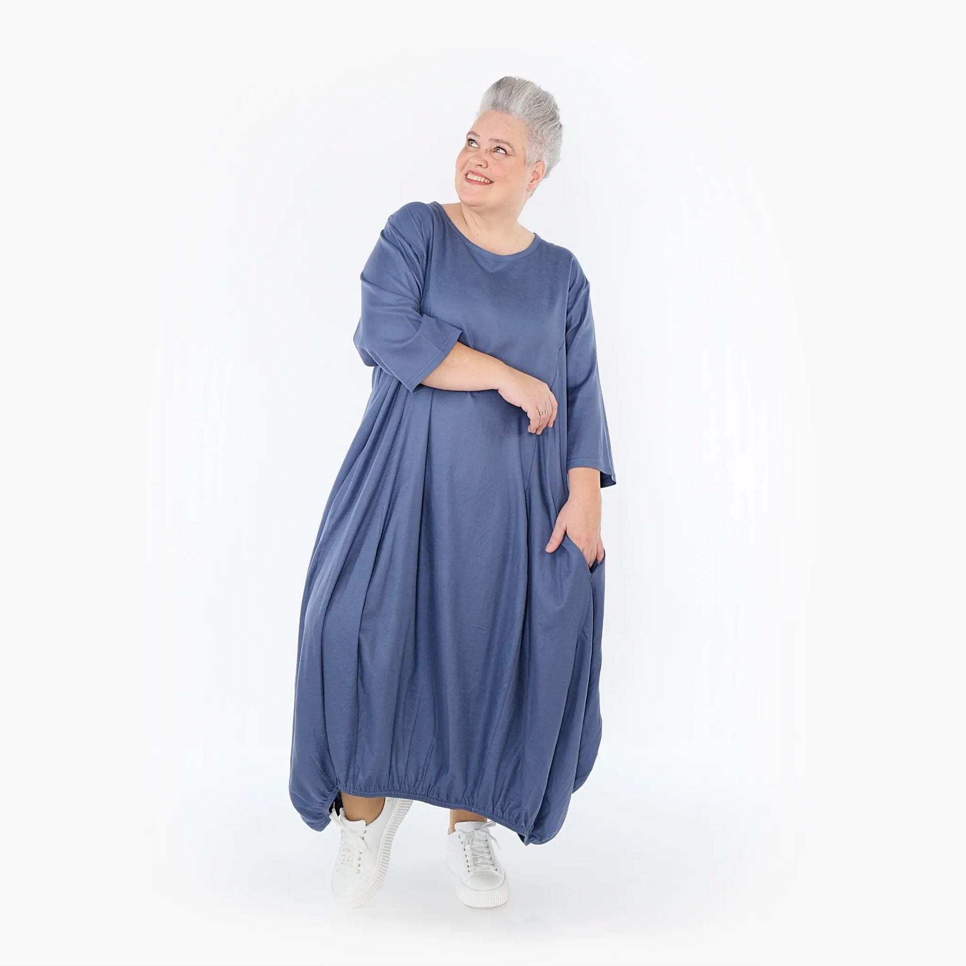 Ballonkleid von AKH Fashion aus Baumwolle, 1465.06736, Jeansblau, Ausgefallen, Zeitlos