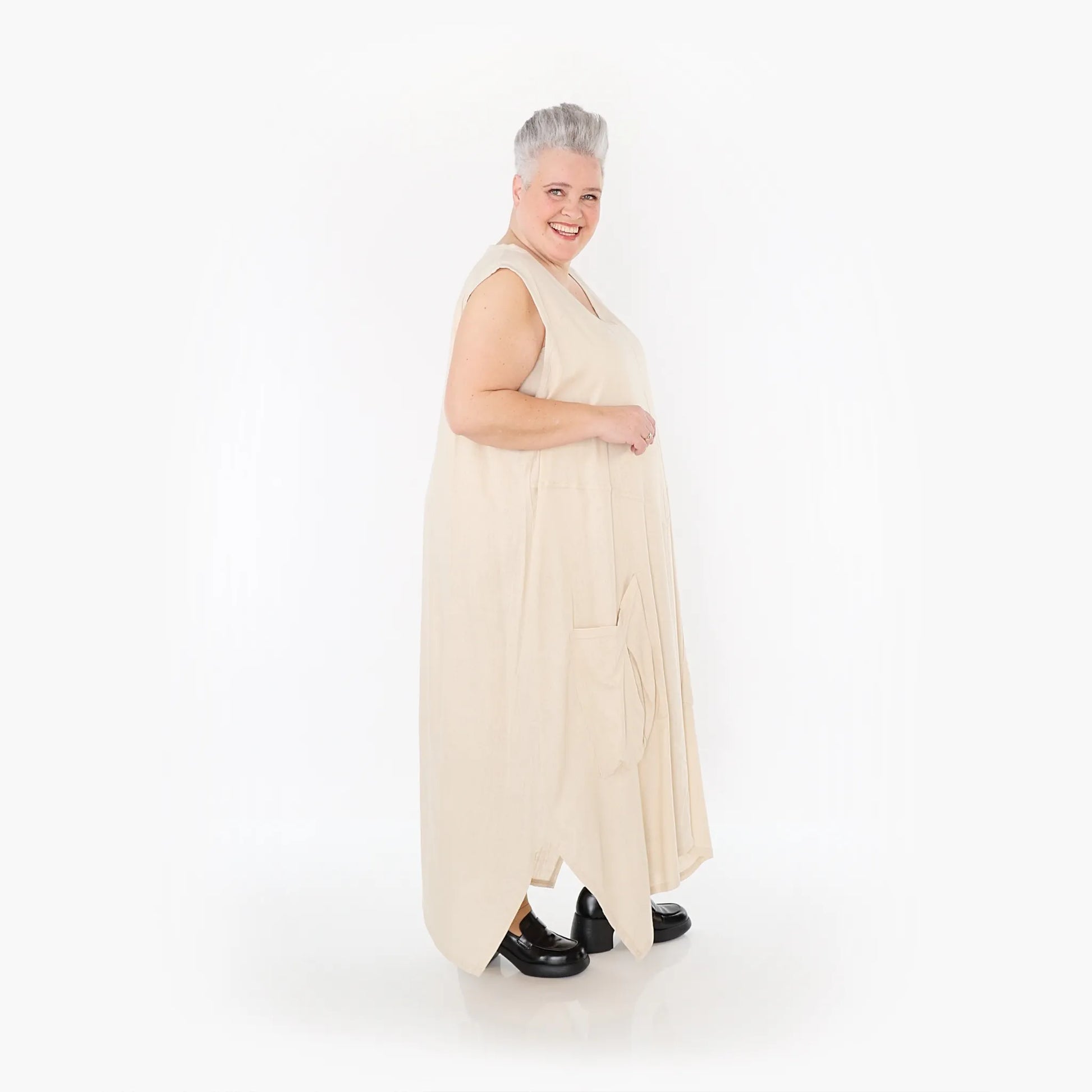 A-Form Kleid von AKH Fashion aus Viskose, 1468.07056, Beige, Ausgefallen, Zeitlos, Schick