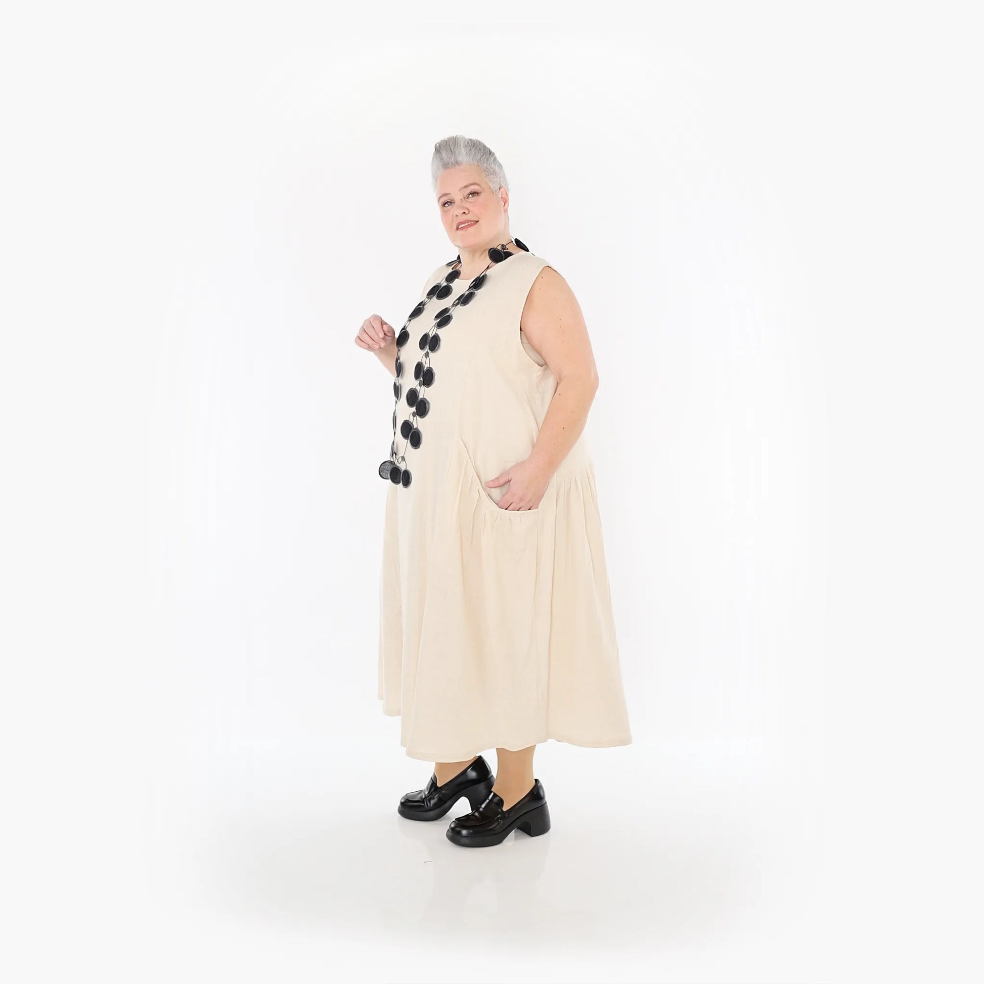 A-Form Kleid von AKH Fashion aus Viskose, 1468.07058, Beige, Ausgefallen, Zeitlos, Schick