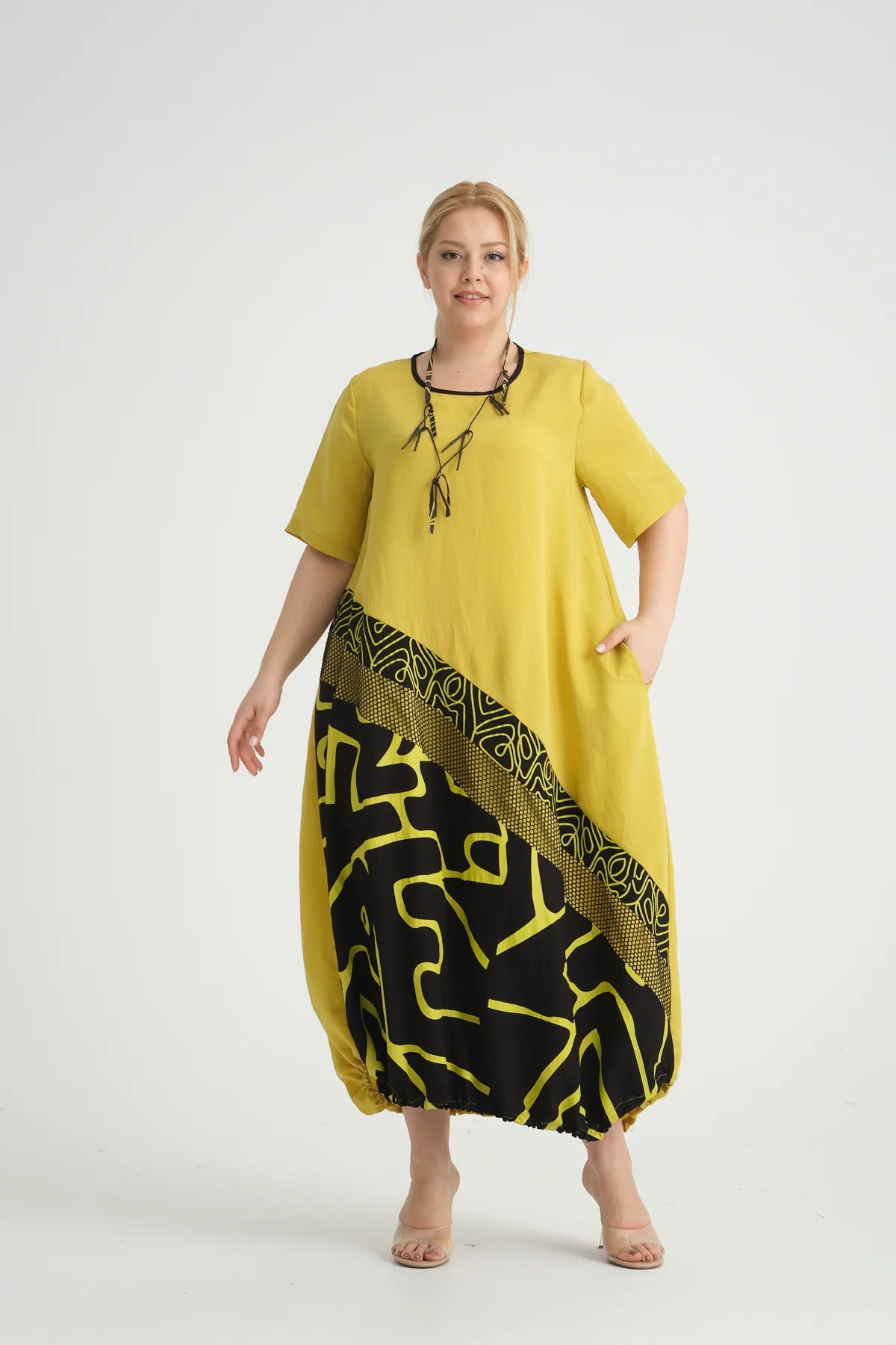 Ballonkleid von Zedd Plus aus Viskose, 24293, Grün, Schick, Modern, Bequem