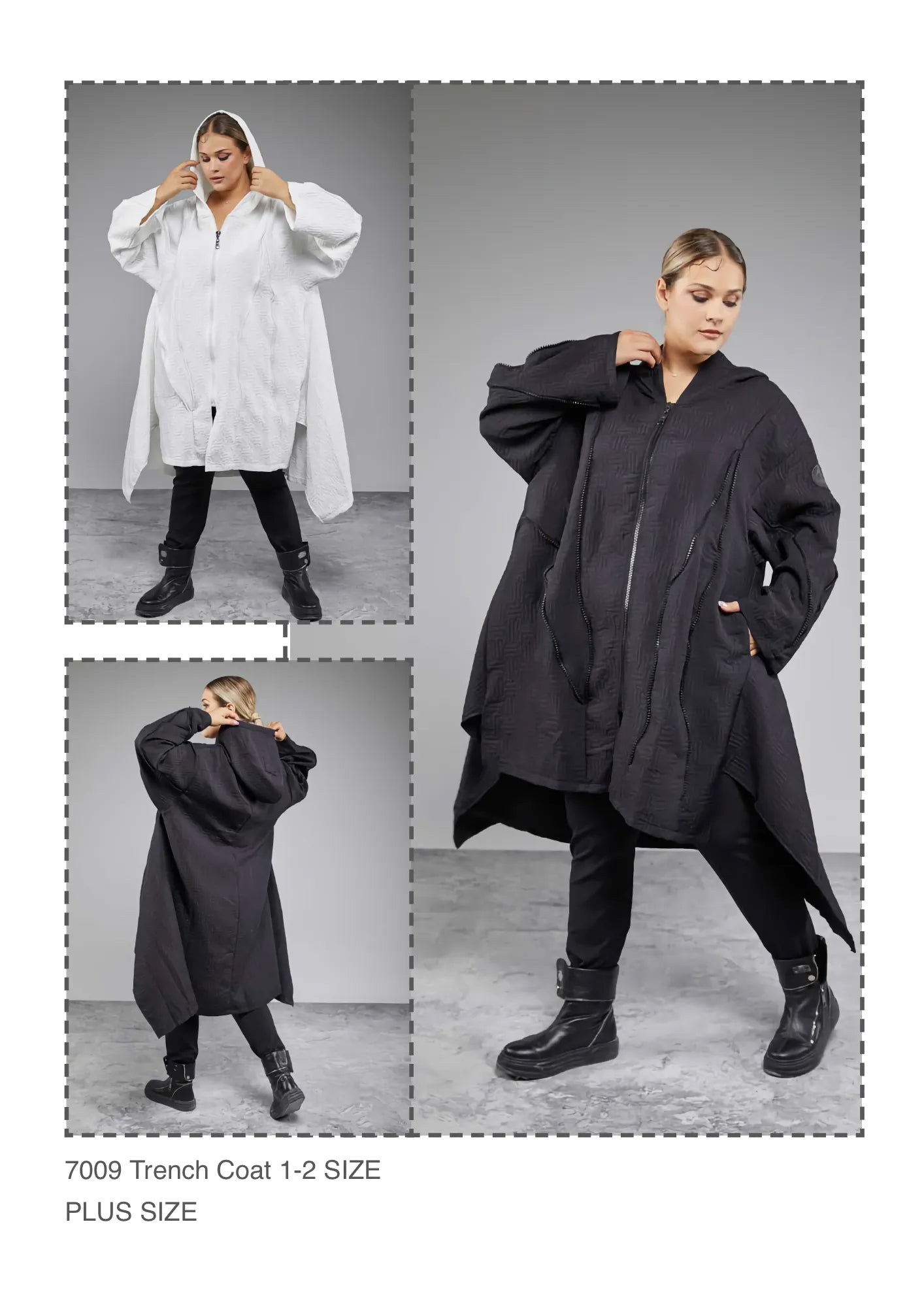 A-Form Mantel von H4 Fashion aus Materialmix, 7009, Schwarz, Abstrakt, Ausgefallen, Schick