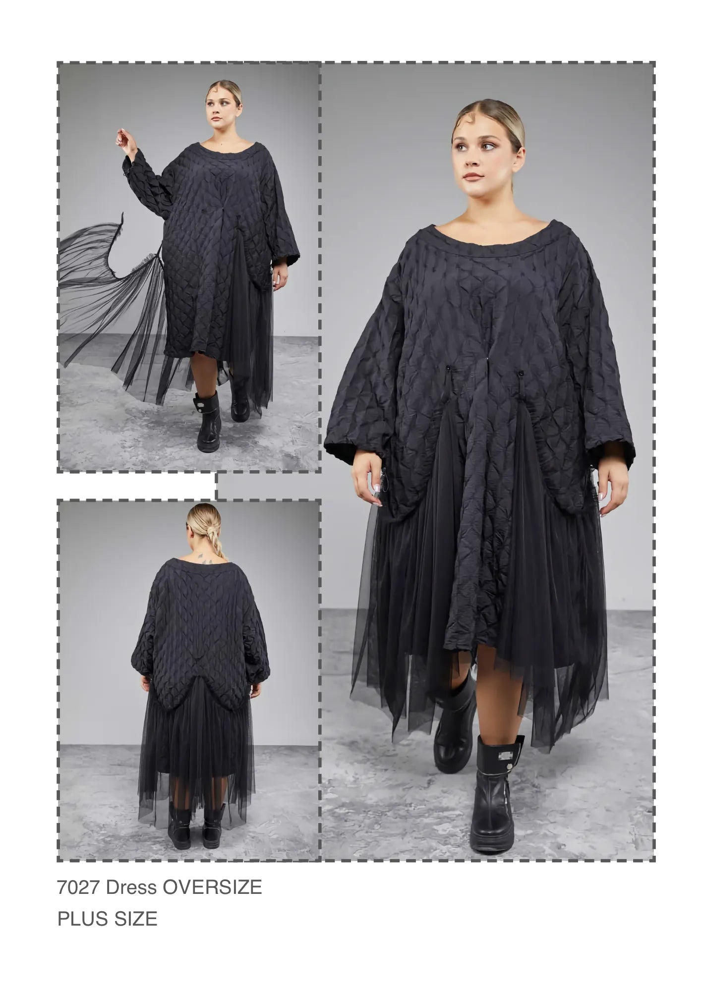 A-Form Kleid von H4 Fashion aus Polyamid, 7027, Schwarz, Raute, Ausgefallen, Zeitlos