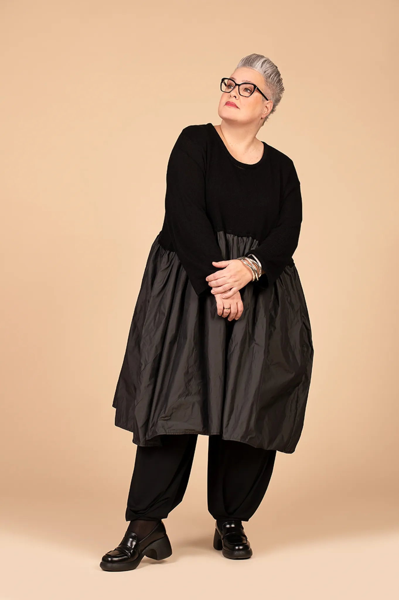 Ballonkleid von AKH Premium aus Baumwolle, 1446.02515, Schwarz, Schick, Modern, Bequem