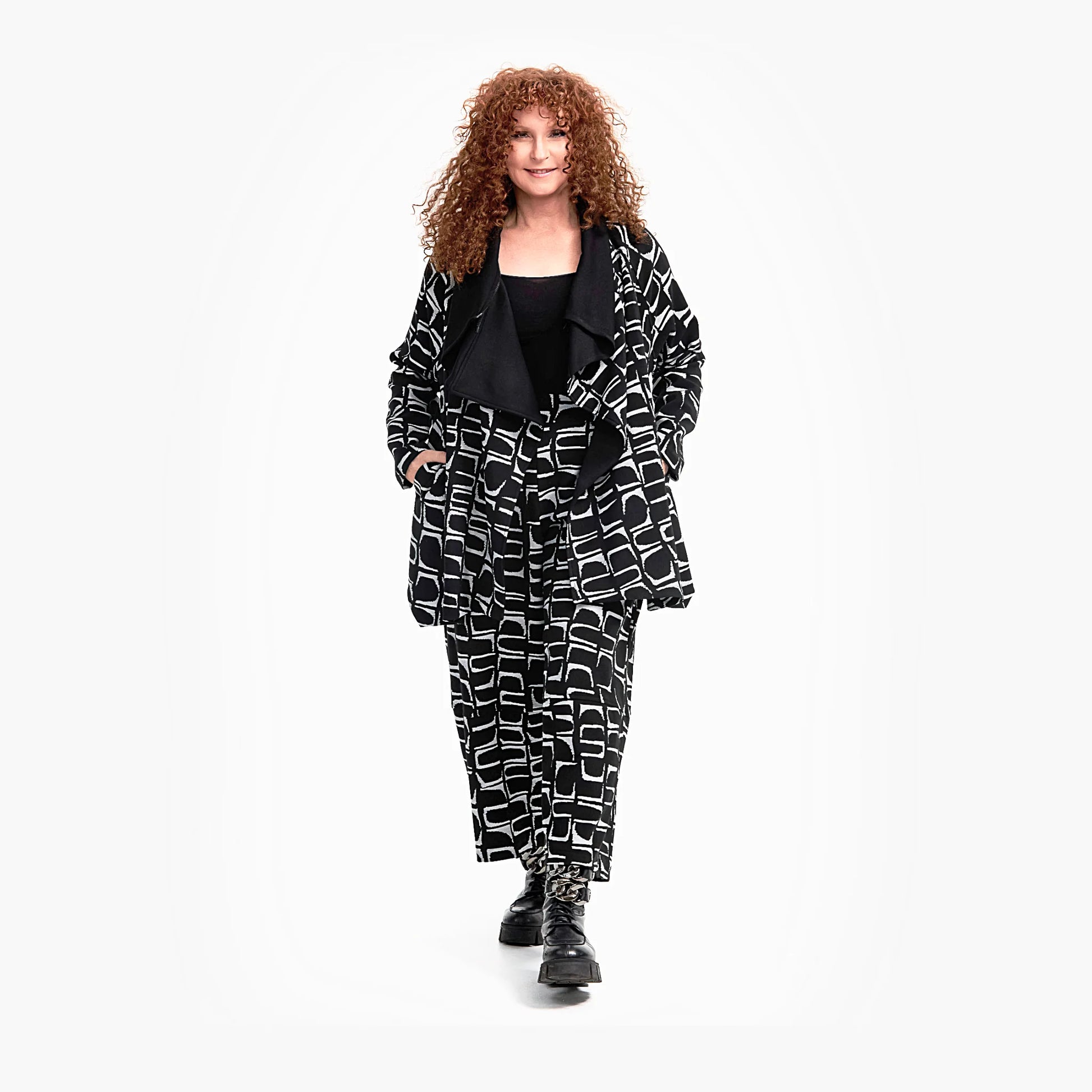 A-Form Jacke von Do Your Best aus Viskose, D743, Schwarz/Weiß, Abstrakt, Schick, Modern