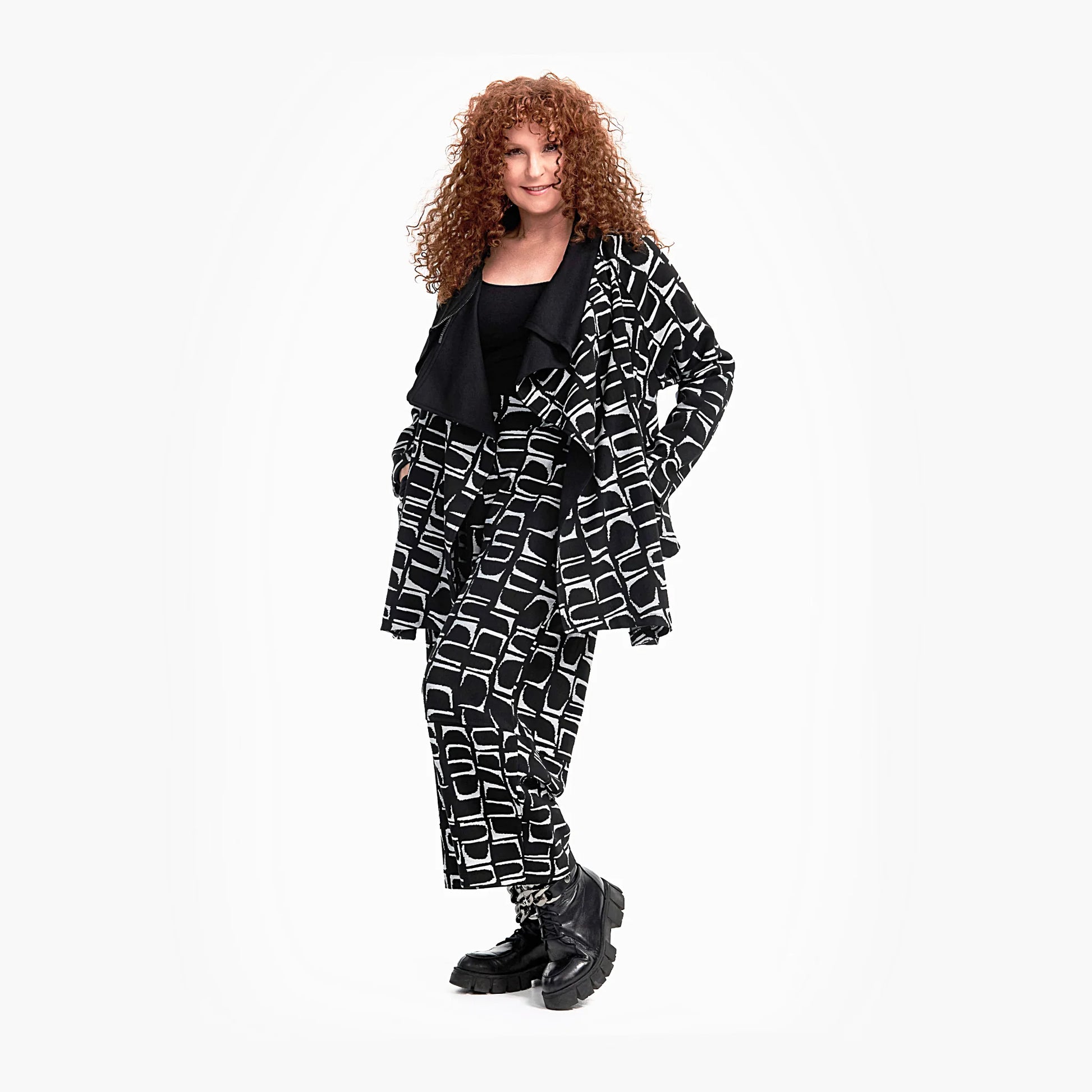 A-Form Jacke von Do Your Best aus Viskose, D743, Schwarz/Weiß, Abstrakt, Schick, Modern