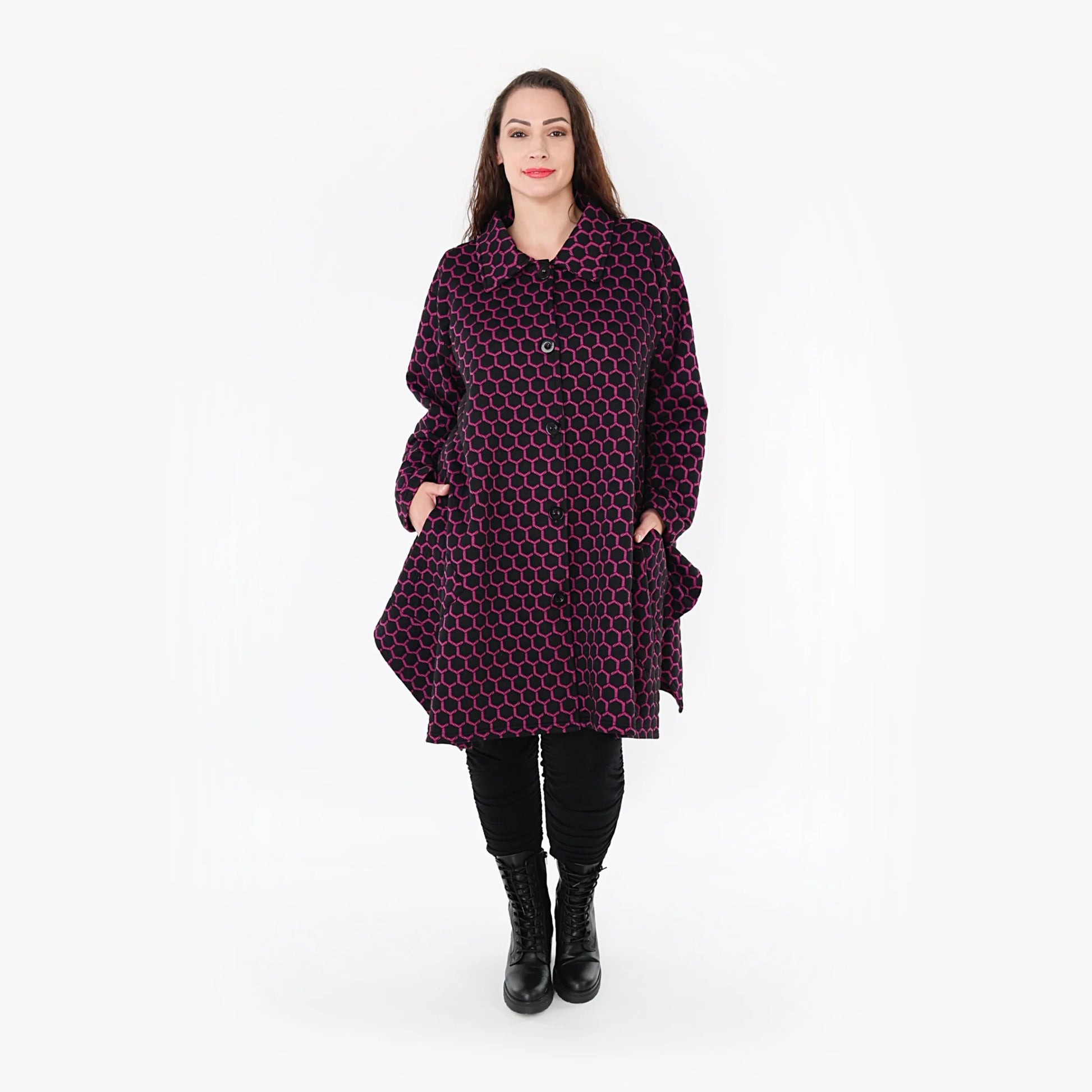 Ballonjacke von AKH Fashion aus Materialmix, 1365.06864, Schwarz-Fuchsia, Raute, Schick