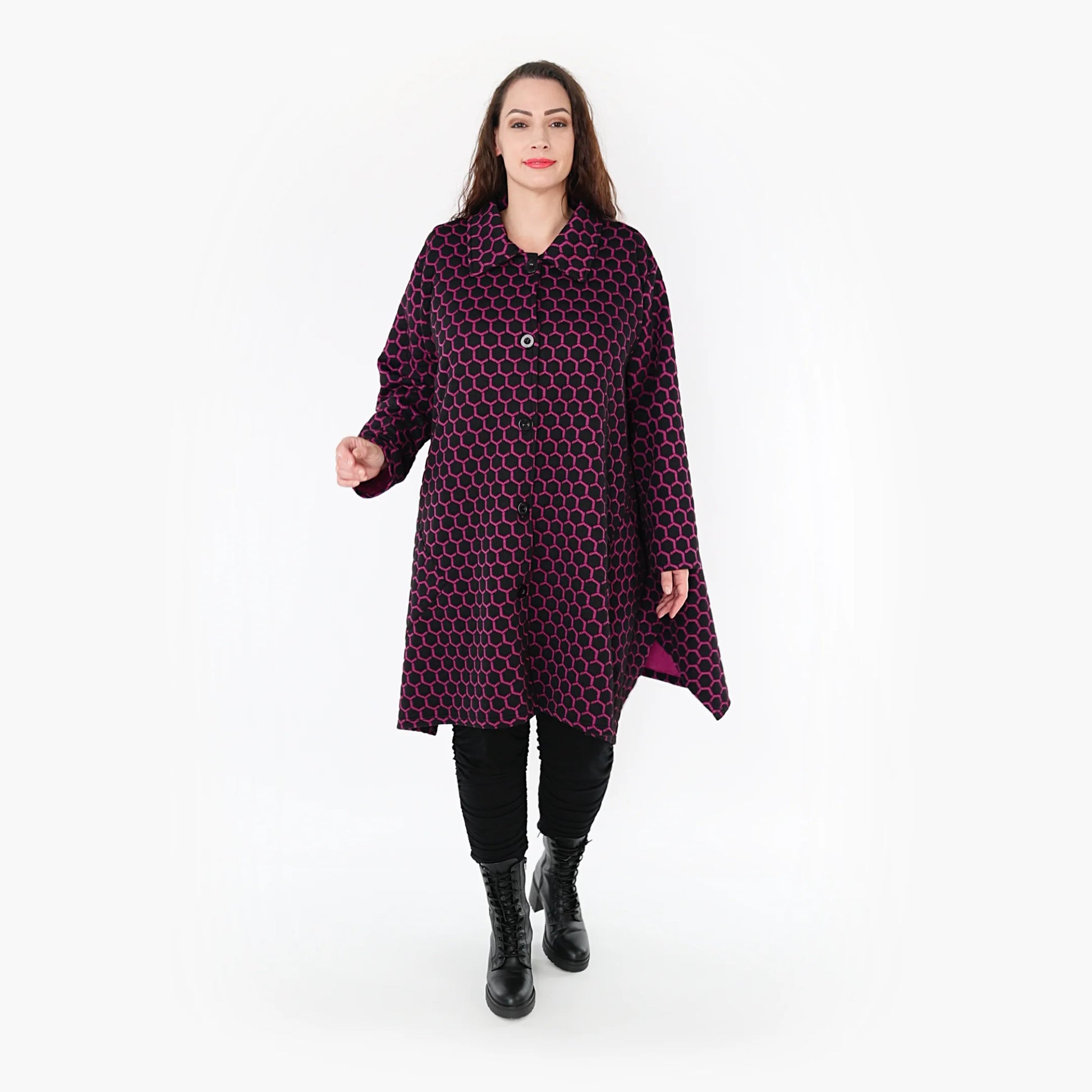 Ballonjacke von AKH Fashion aus Materialmix, 1365.06864, Schwarz-Fuchsia, Raute, Schick