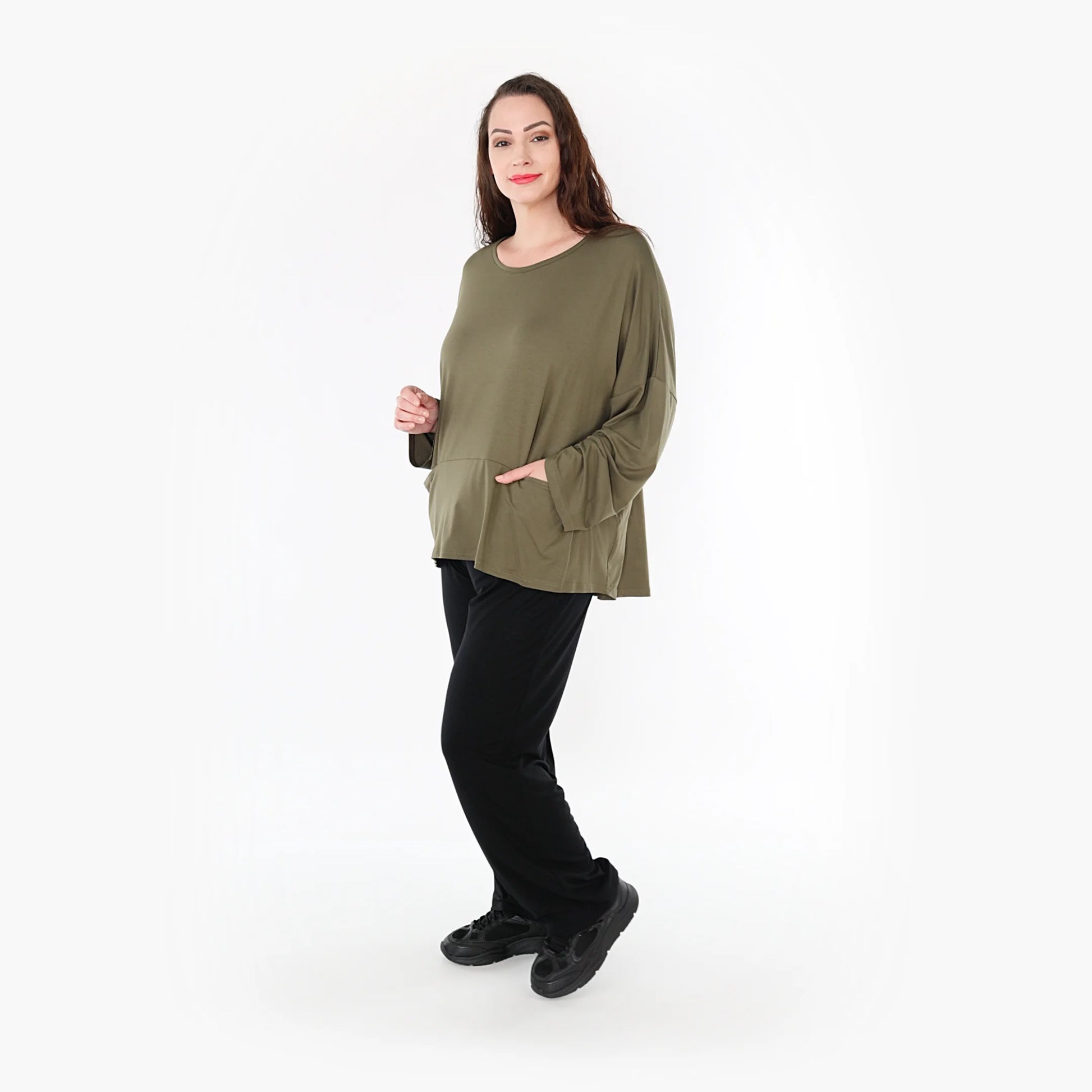 AKH Fashion Bigshirt in kastiger Form, aus Viskose, 1233.6888L, Olive, Schick, Modern, Bequem