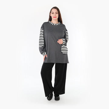 A-Form Bigshirt von AKH Fashion aus Viskose, 1366.06987, Grau-Weiß, Schick, Modern, Bequem